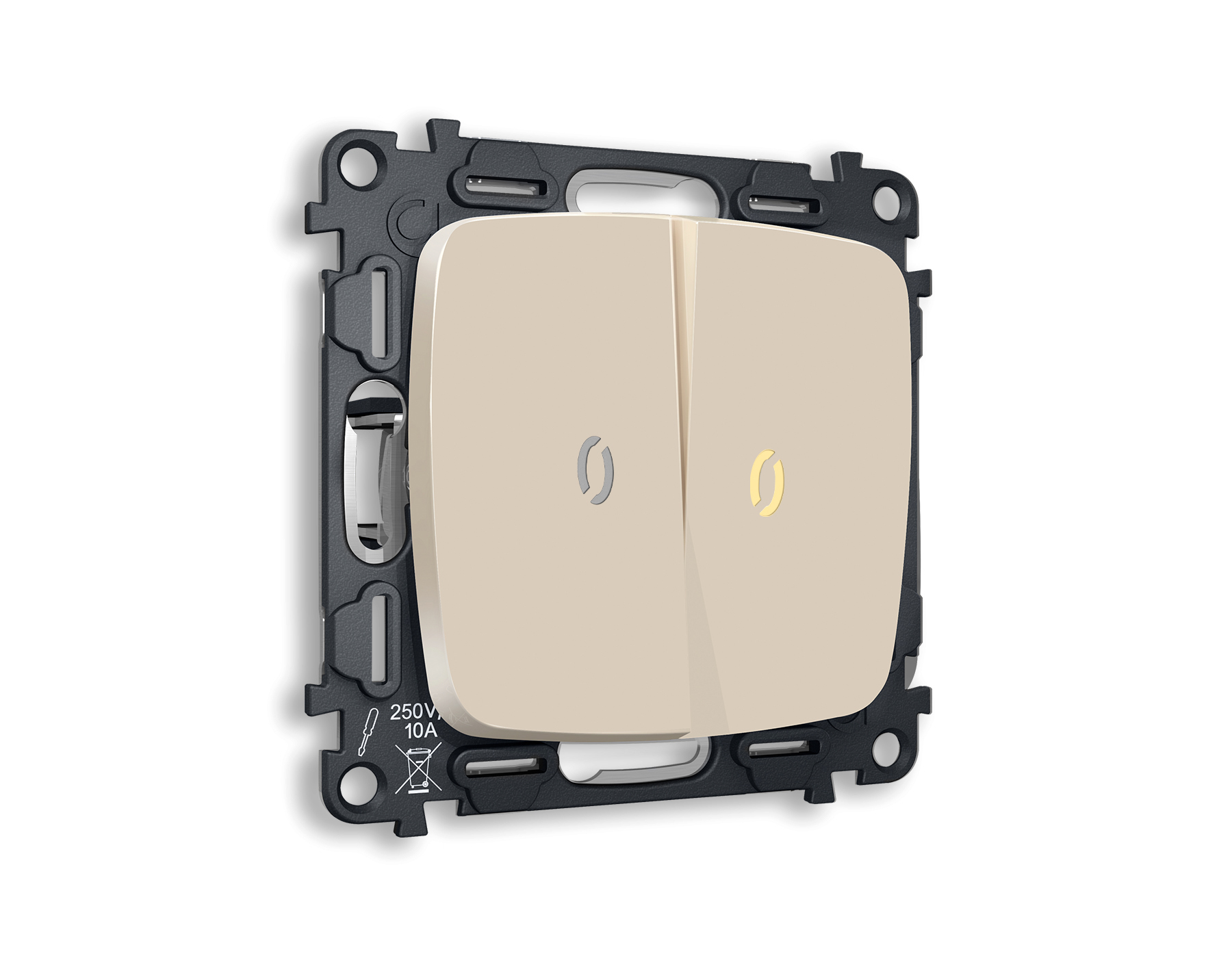 MO324030 Комплект механизма 2-кл проходного выключателя с подсветкой 3200K OMEGA Бежевый матовый QUANT (OP3240, VM120, G22Y)