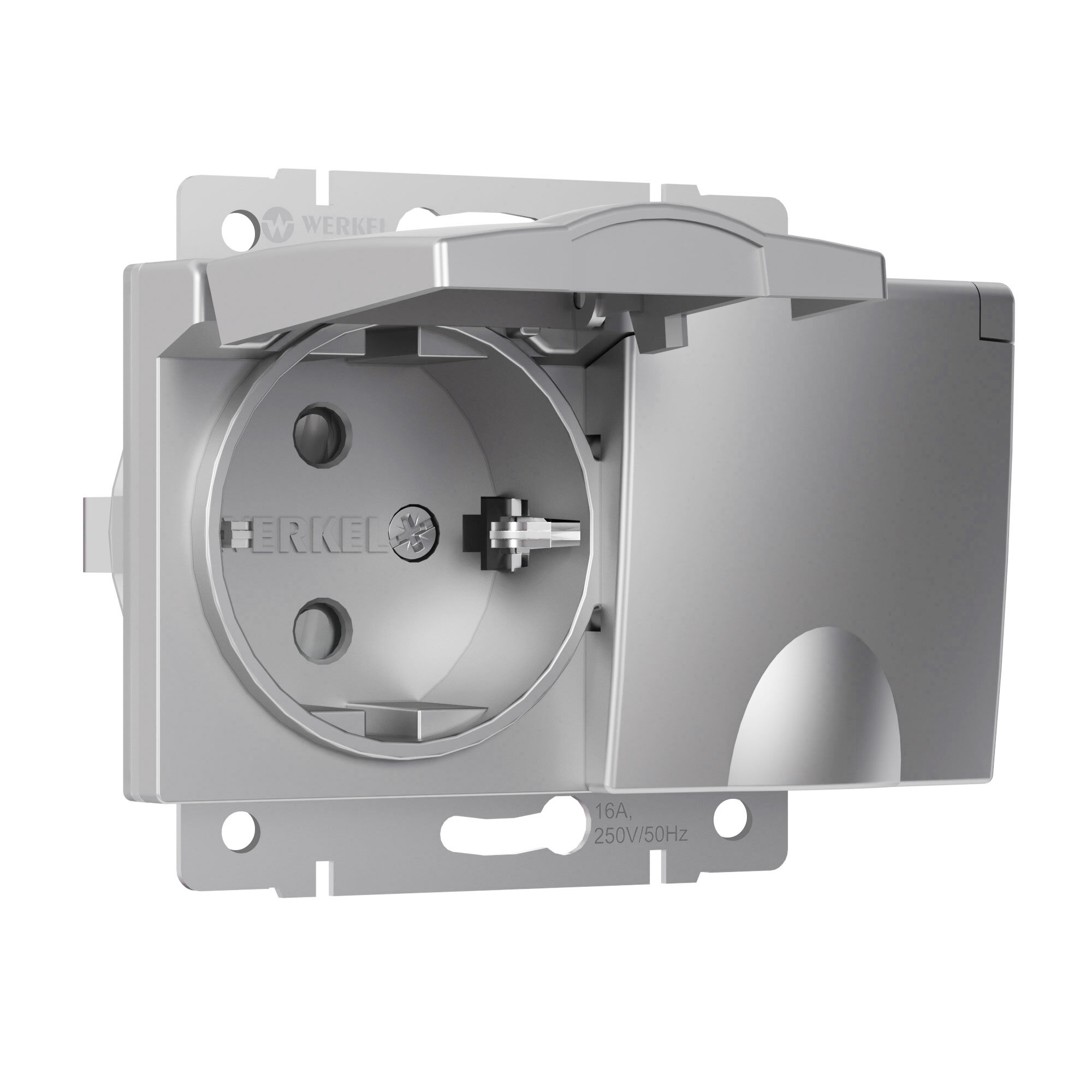 Розетка двойная влагозащ. с зазем. с защит. крышками и шторками Werkel (серебряный) W1172206
