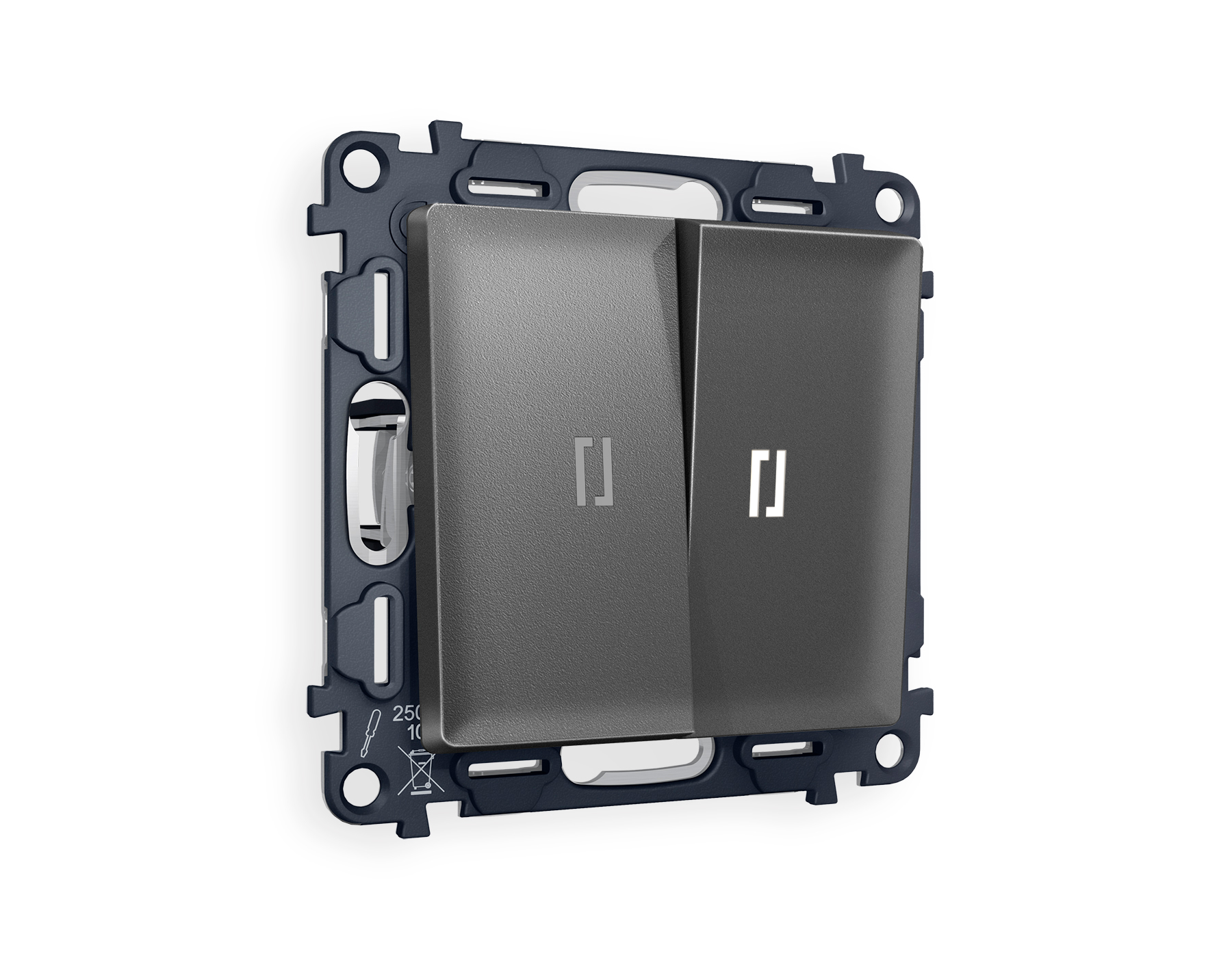 MA654015 Комплект механизма 2-кл выключателя с подсветкой 5600K ALFA Антрацит серый QUANT (AP6540, VM115, G14W)