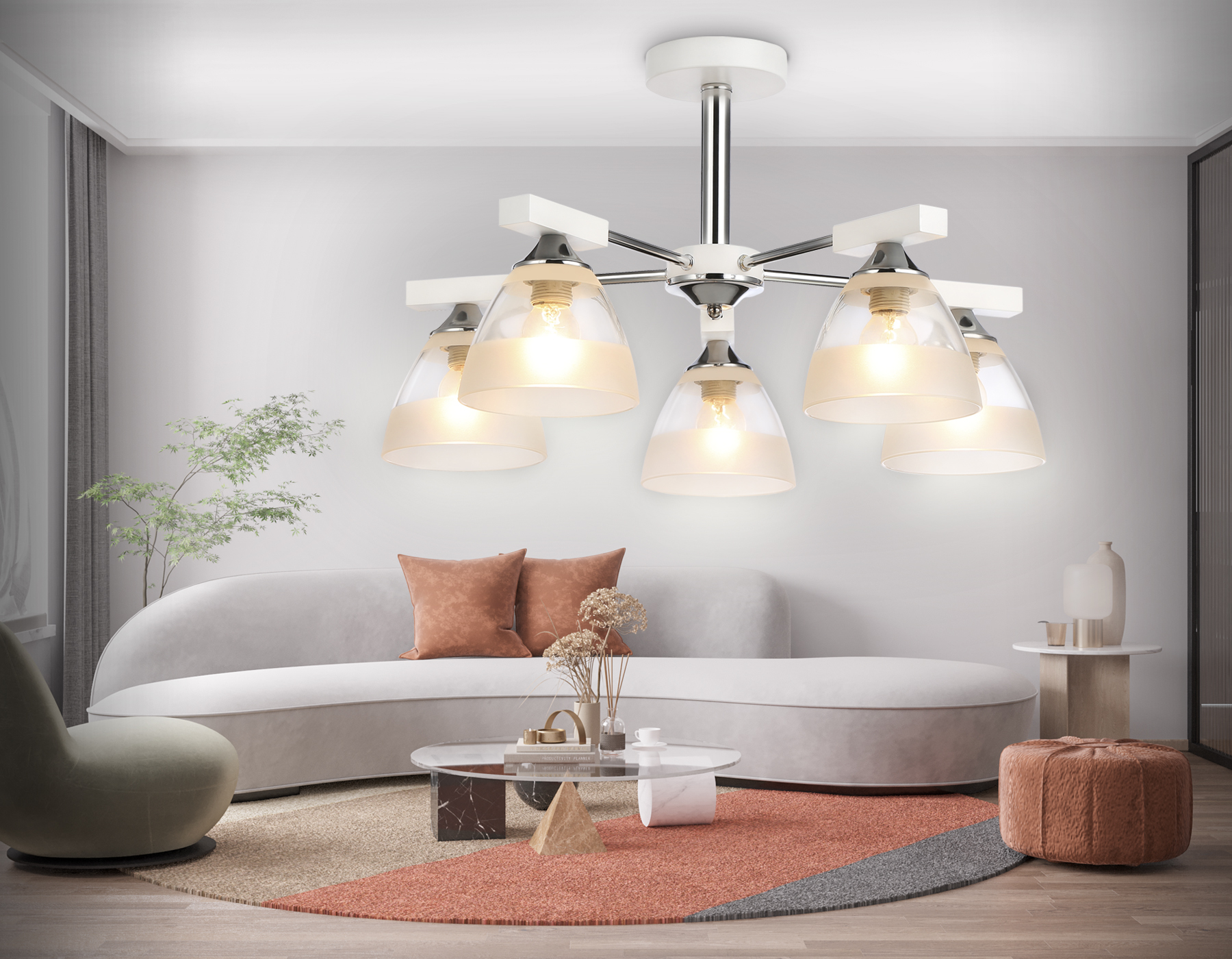 Подвесная люстра TR9093/5 WH/CH белый/хром E27*3 max 40W D570*270