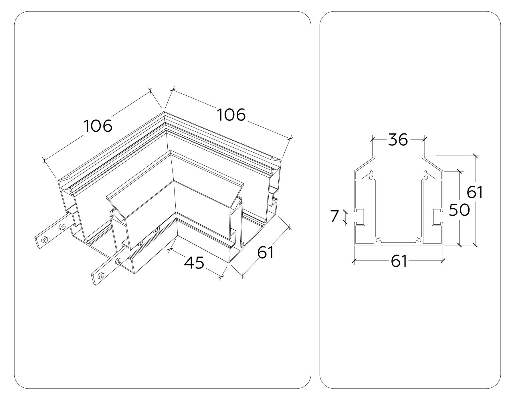 GL1043 BK черный коннектор угловой для корпуса в натяжной потолок Magnetic 220V 100*100*61