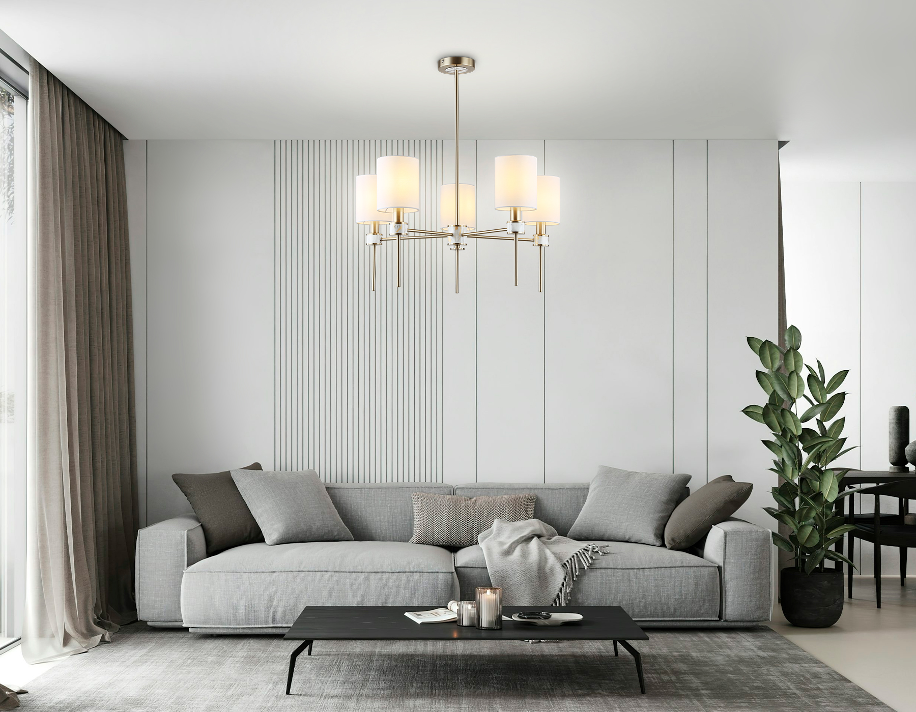 LH72371/5 DBS/WH темная латунь/белый E14/5 max 40W D680*720