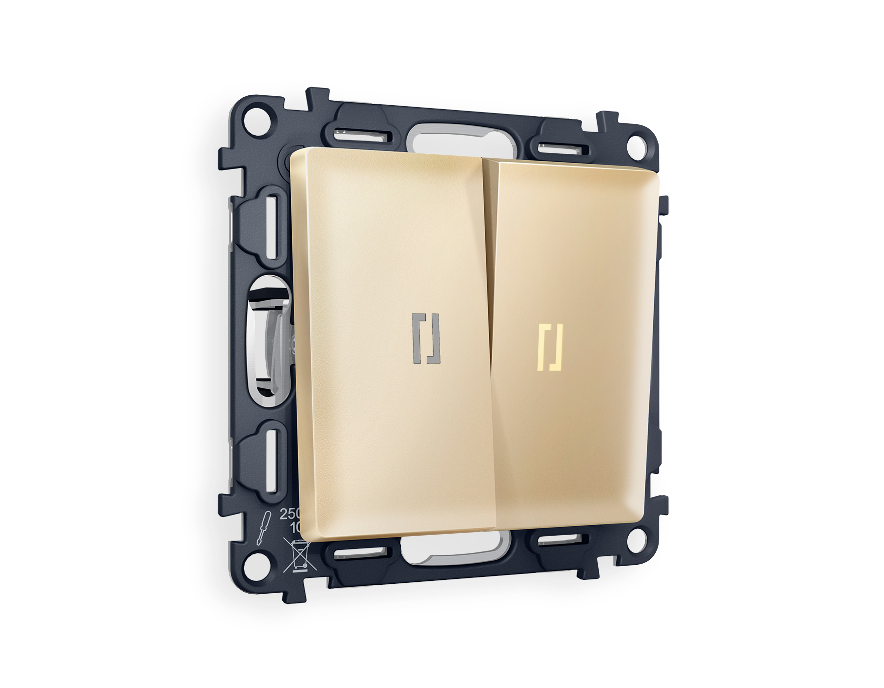 MA604030 Комплект механизма 2-кл проходного выключателя с подсветкой 3200K ALFA Шампань QUANT (AP6040, VM120, G22Y)