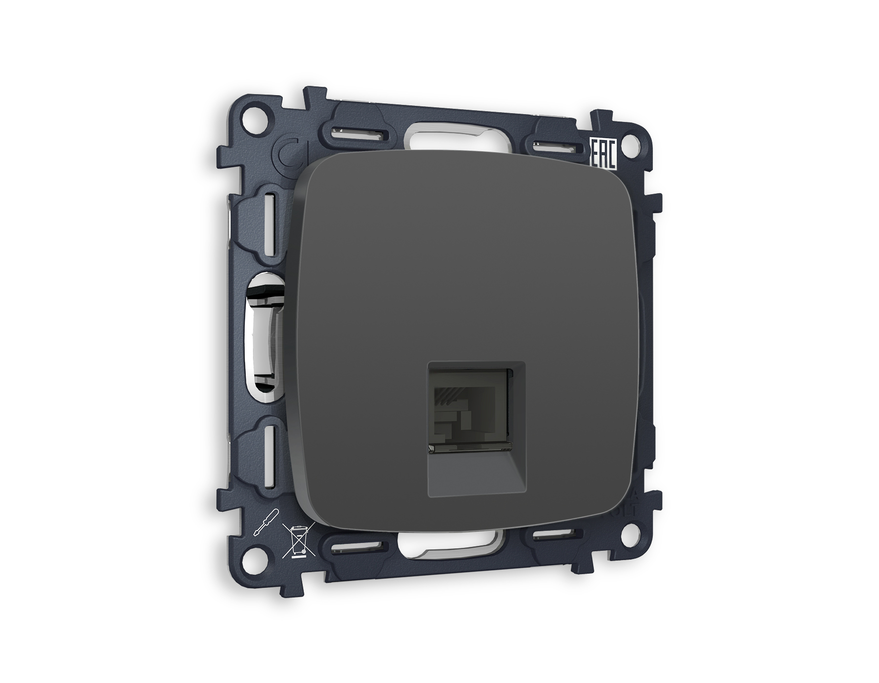 MO912010 Комплект механизма компьютерной розетки OMEGA Графит мягкое касание RJ-45(8P8C) CAT6 с шторкой QUANT (OP9120, VM188)