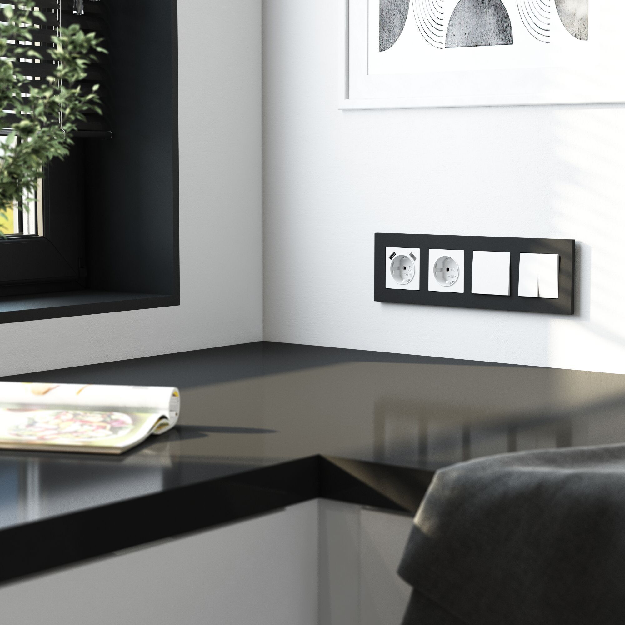 W0042908/ Рамка на 4 поста Slab (черный софт)