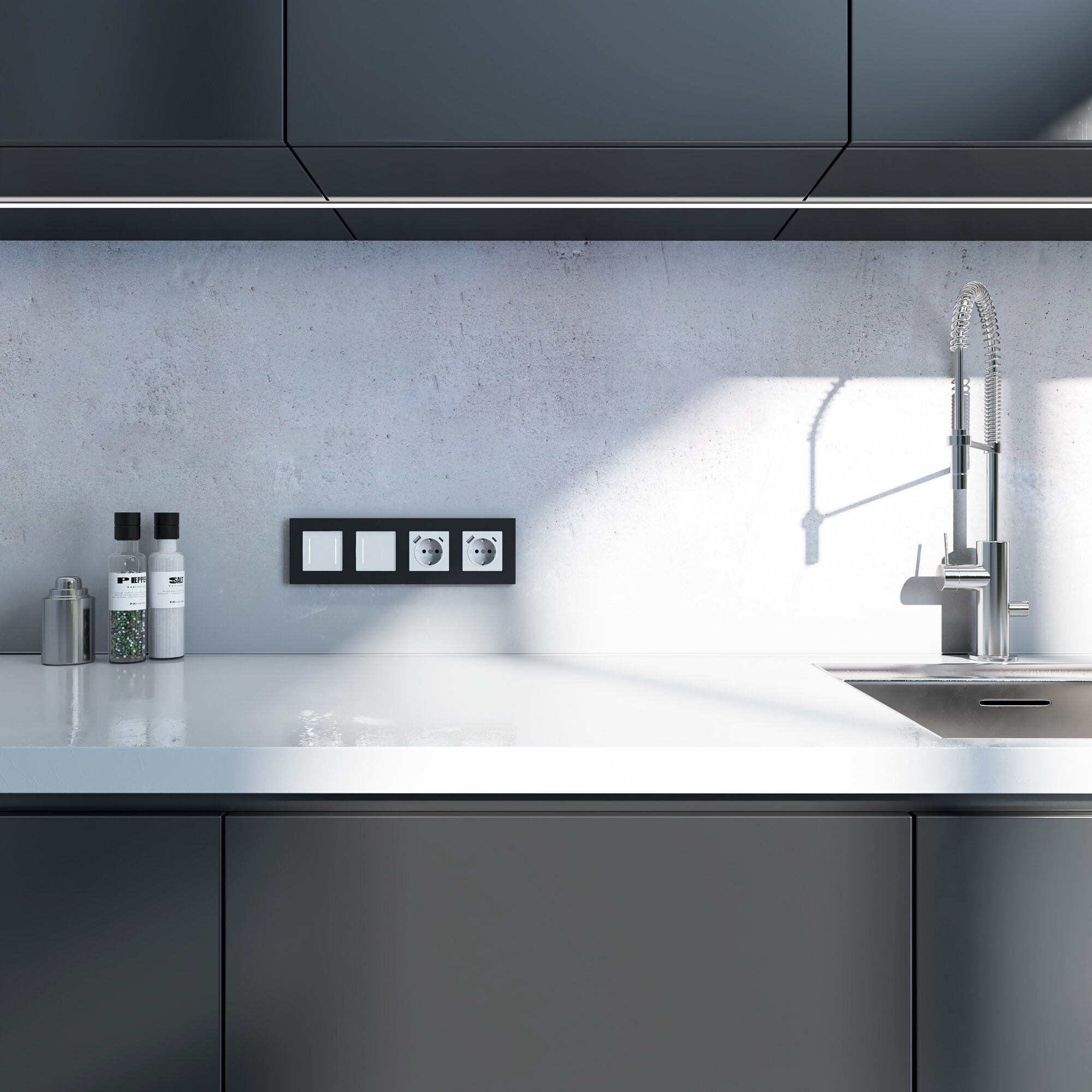 W0042908/ Рамка на 4 поста Slab (черный софт)