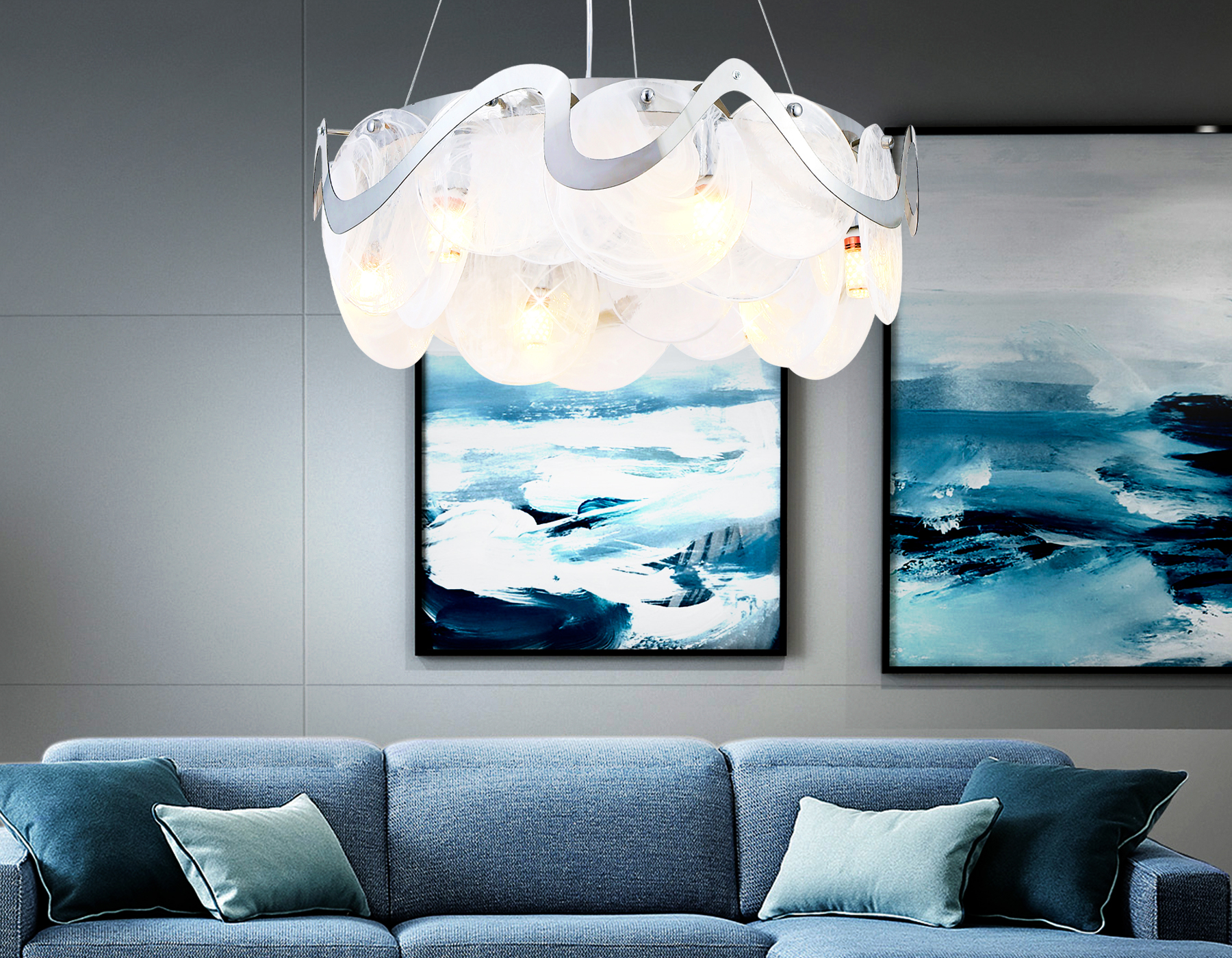 Подвесная люстра с хрусталем Ambrella TR5325/6 CH/CL/FR хром/прозрачный/белый матовый E14/6 max 40W D600*980