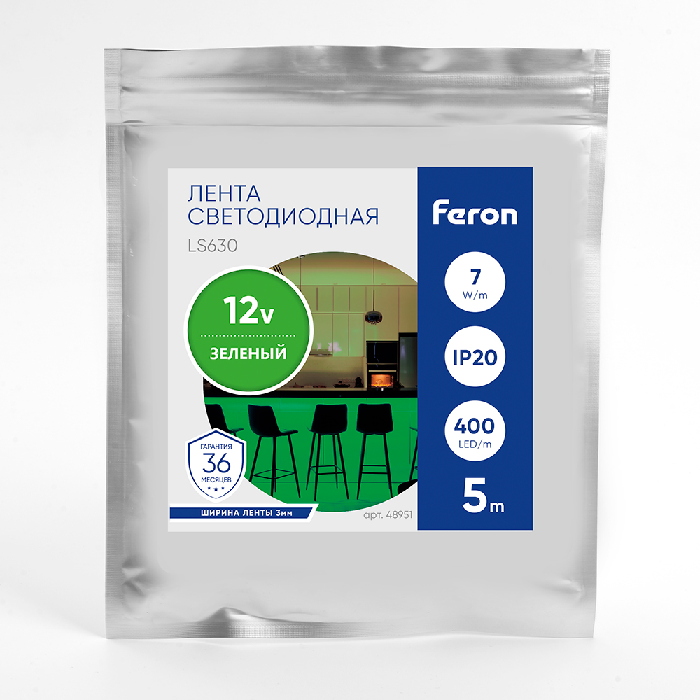 Лента светодиодная 400SMD(2110)/ 7Вт/м 12V 5000*3*1.8мм зеленый, IP20, LS630 FERON Лента светодиодная 400SMD(2110)/ 7Вт/м 12V 5000*3*1.8мм зеленый, IP20, LS630 FERON