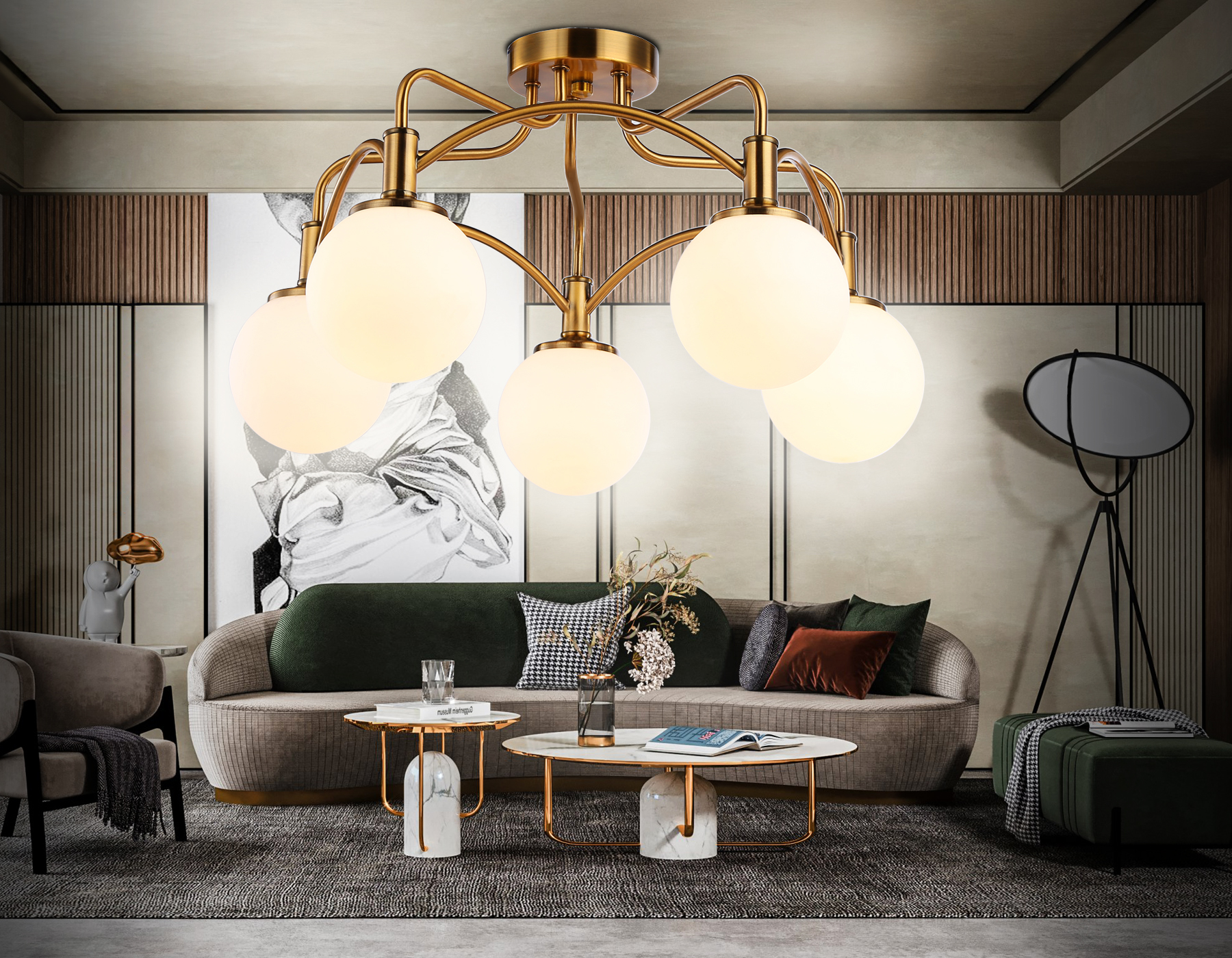 Подвесная люстра TR3212/5 GD/FR золото/белый матовый E27*5 max 40W D560*302