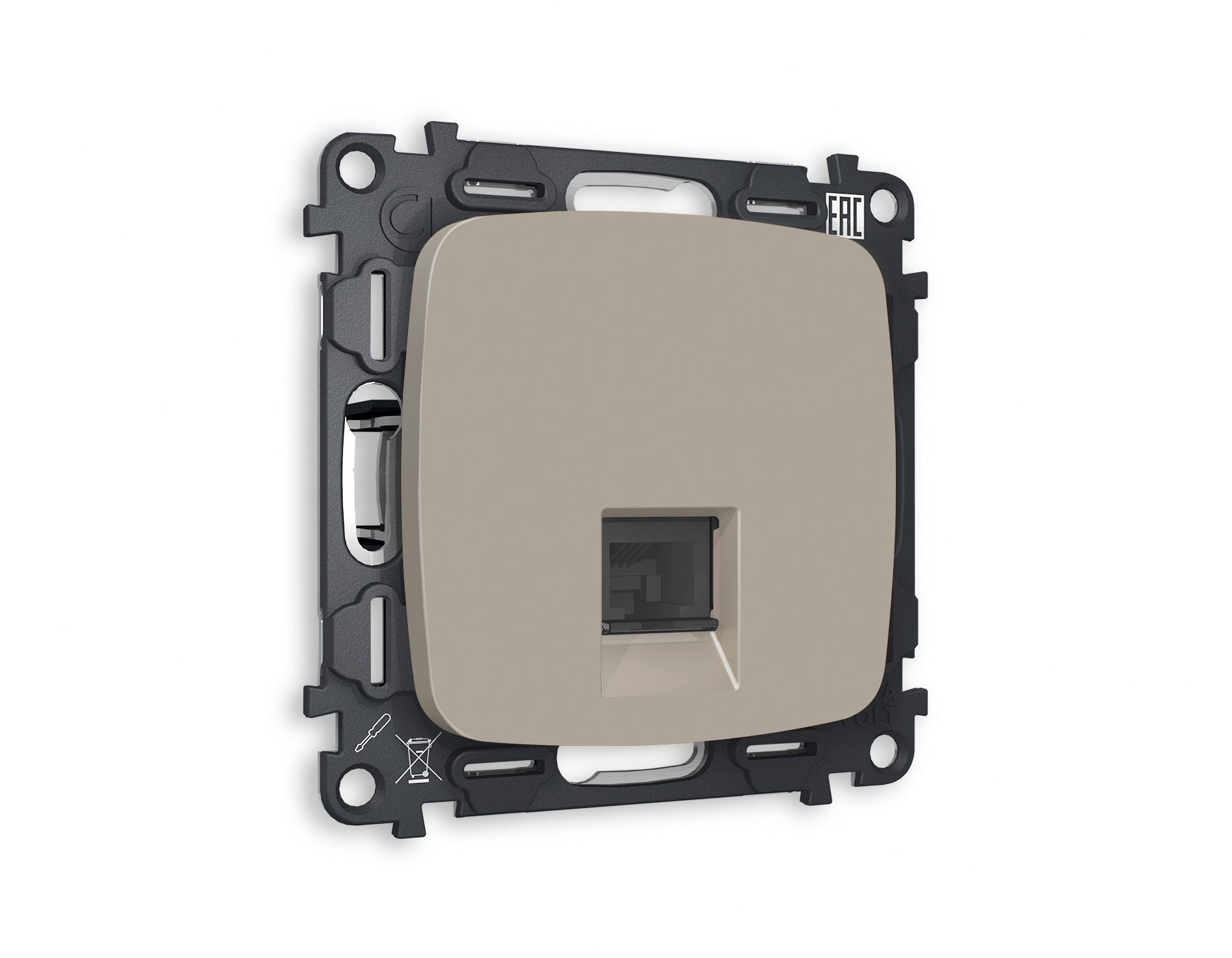 MO372010 Комплект механизма компьютерной розетки OMEGA Серо-бежевый матовый RJ-45(8P8C) CAT6 с шторкой QUANT (OP3720, VM188)