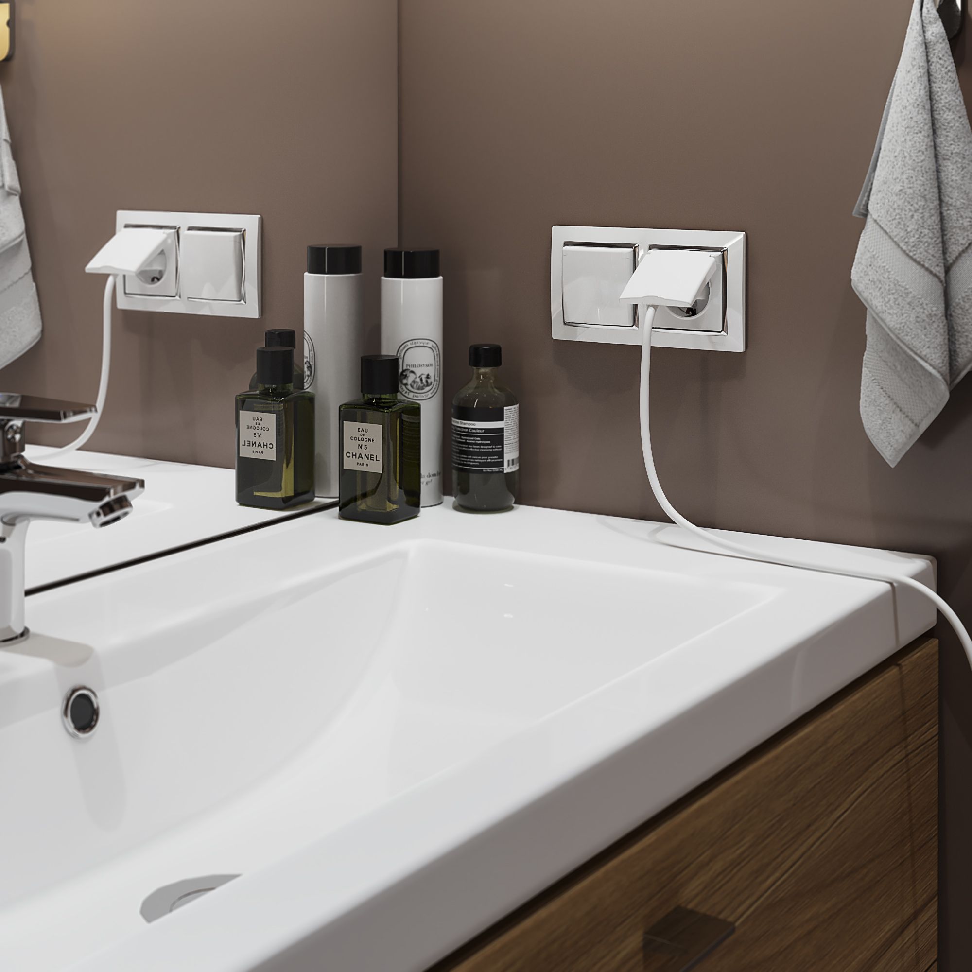 Розетка влагозащищенная c заземлением, защитной крышкой и шторками WERKEL (белый) WL01-SKGSC-01-IP44 / W1171201 / a028831