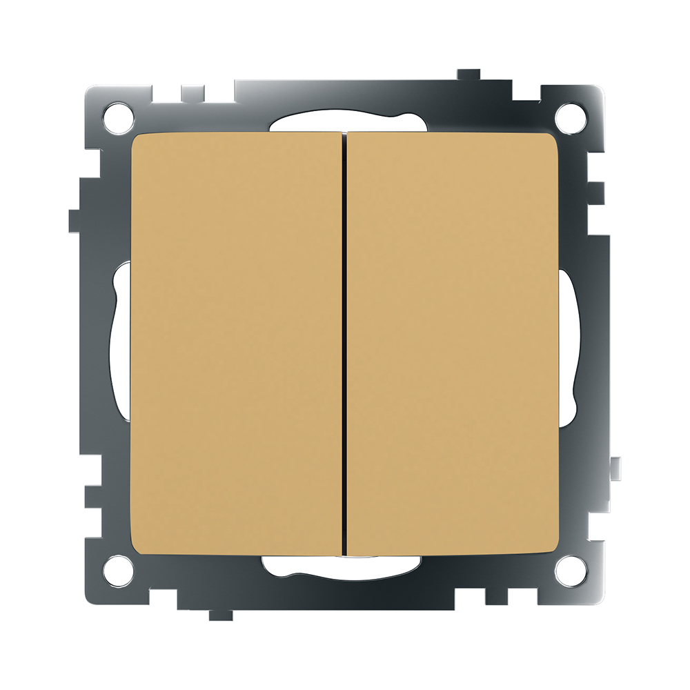 Выключатель 2-клавишный (механизм) STEKKER, GLS10-7104-08, 250В,10А, серия Катрин, золото