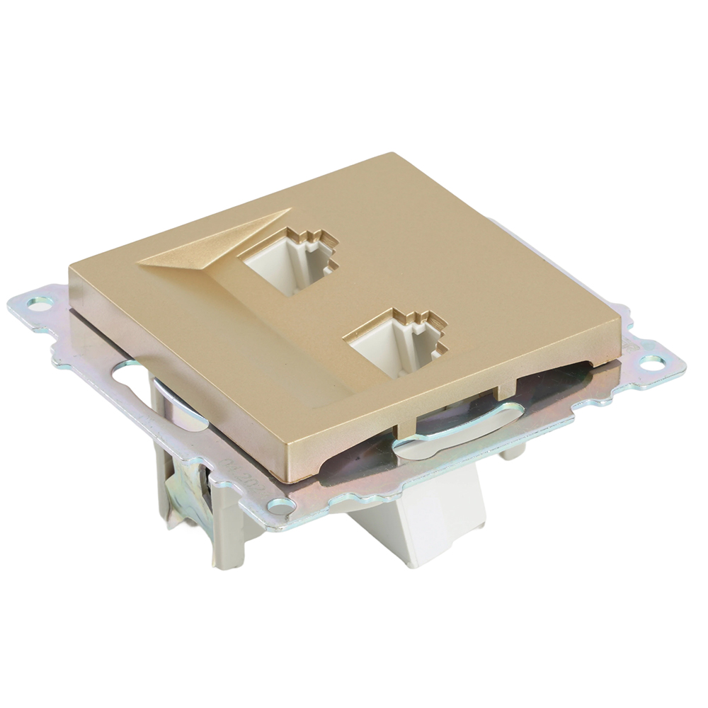 Розетка компьютерная 2-местная RJ-45 (механизм) STEKKER GLS00-7109-08, серия Катрин, золото