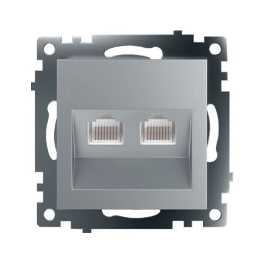 Розетка компьютерная 2-местная RJ-45 (механизм) STEKKER GLS00-7109-03 , серия Катрин, серебро