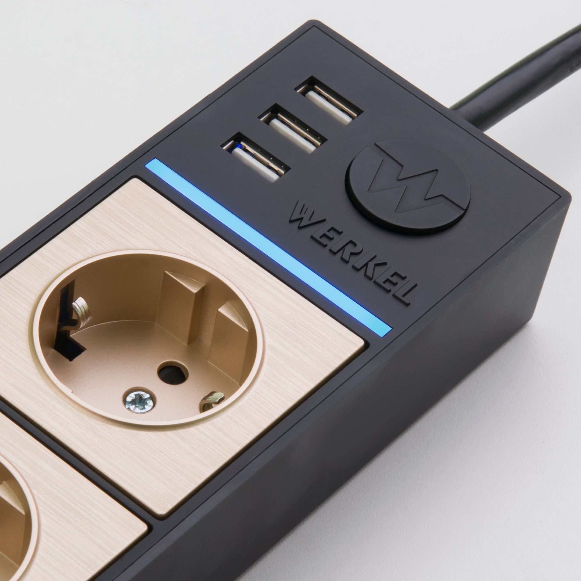 Розеточный блок WERKEL 4-х местный + 3 USB черный/шампань рифленый (WL20-04-03) / W6514944 / a041433