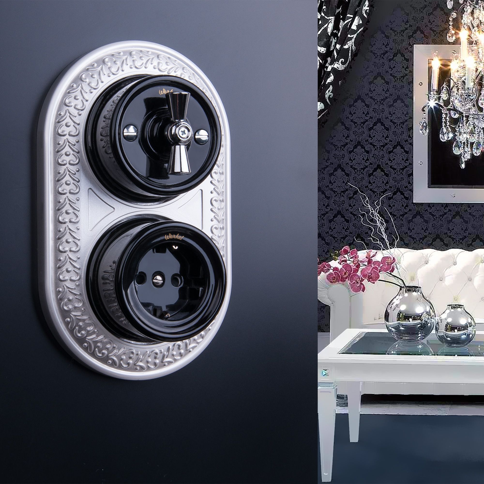 Рамка на 2 поста Werkel Antik Runda (жемчужный) WL70-frame-02