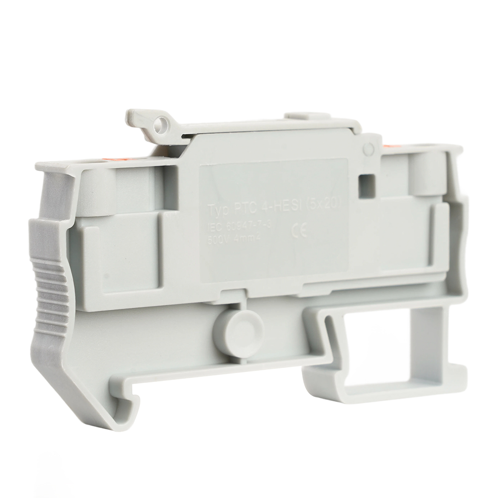 Зажим самозажимной STEKKER, 2-проводной проходной 4,0 мм² (JXB PT 4) c размыкателем и предохранителем, LD572-1-01, серый