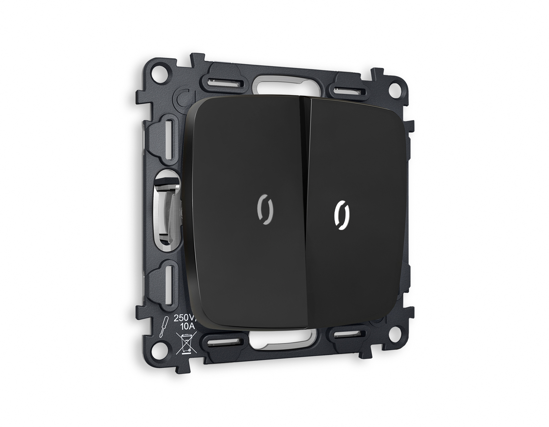 MO804035 Комплект механизма 2-кл проходного выключателя с подсветкой 5600K OMEGA Черный матовый QUANT (OP8040, VM120, G25W)