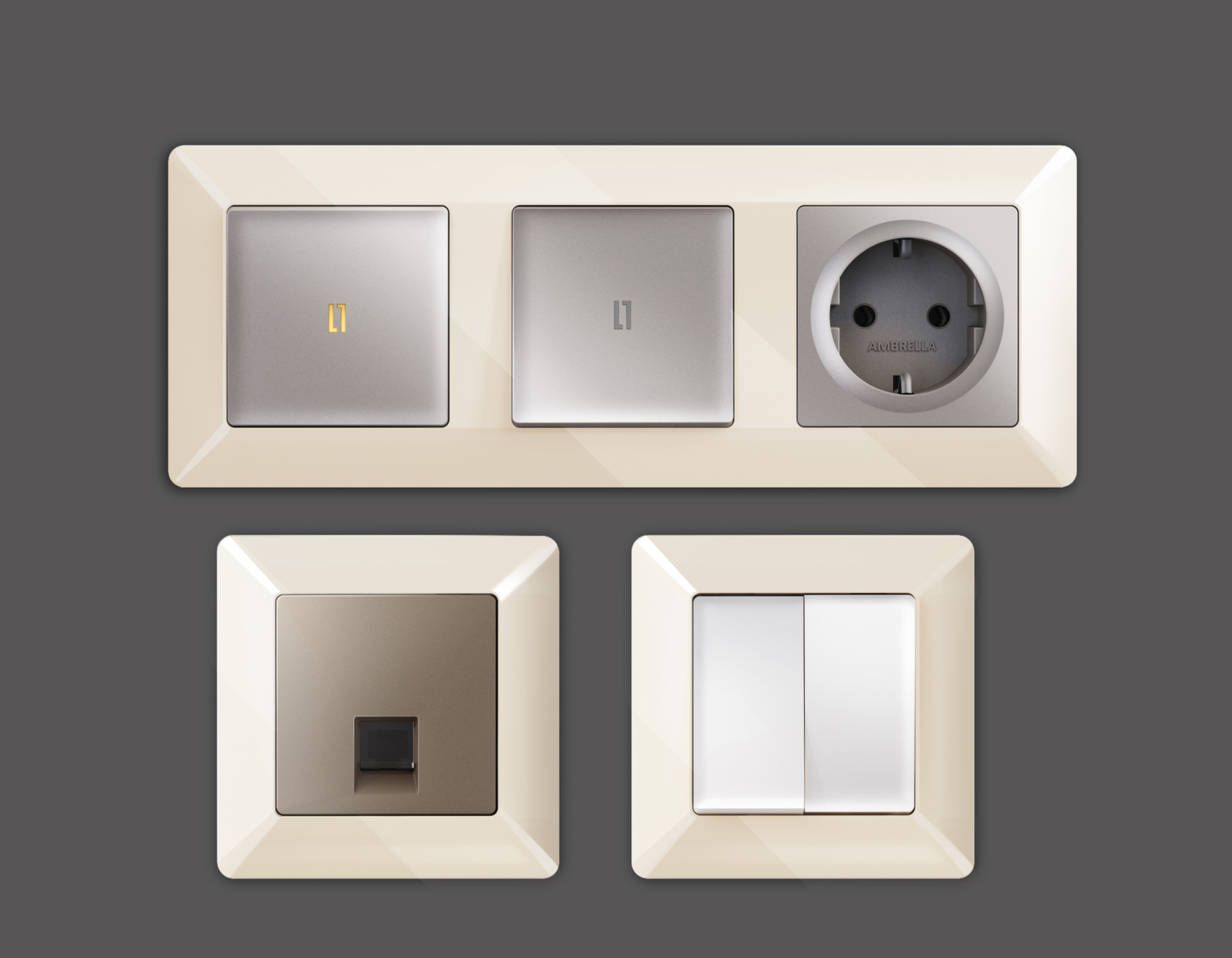 AF110305 Рамка ALFA Line (Бежевый глянец) 5-ая