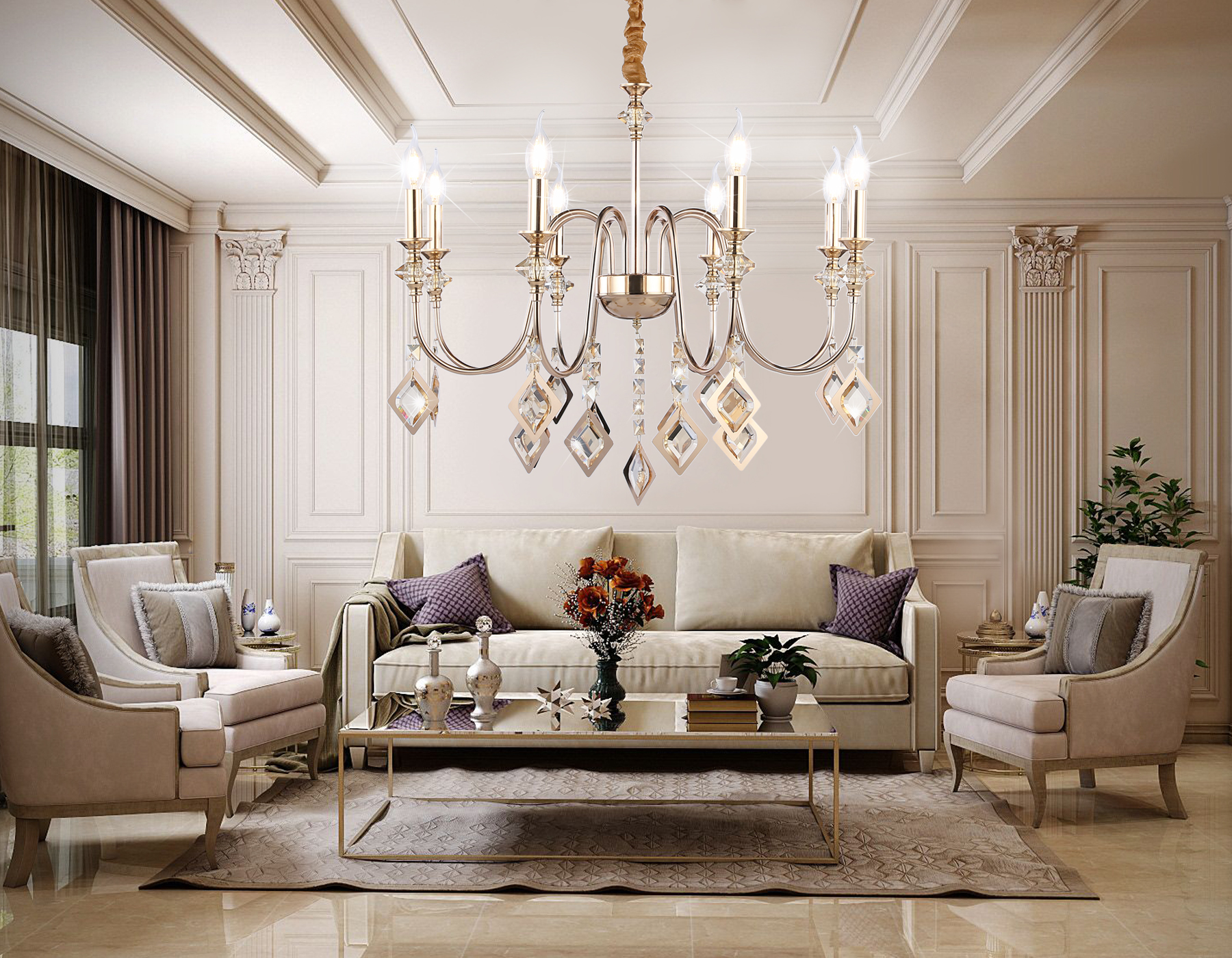 Подвесная люстра TR4957/8 FGD/TI золото/янтарь E14*8 max 40W D712*625