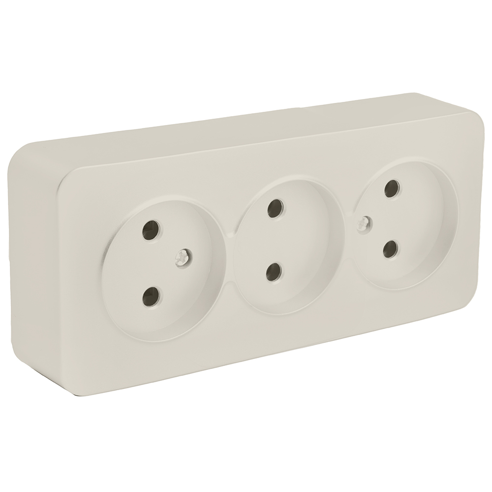 Розетка 3-местная б/з открытой установки, STEKKER, 250В, 10А, IP20, серия София, слоновая кость, MST10-13-04