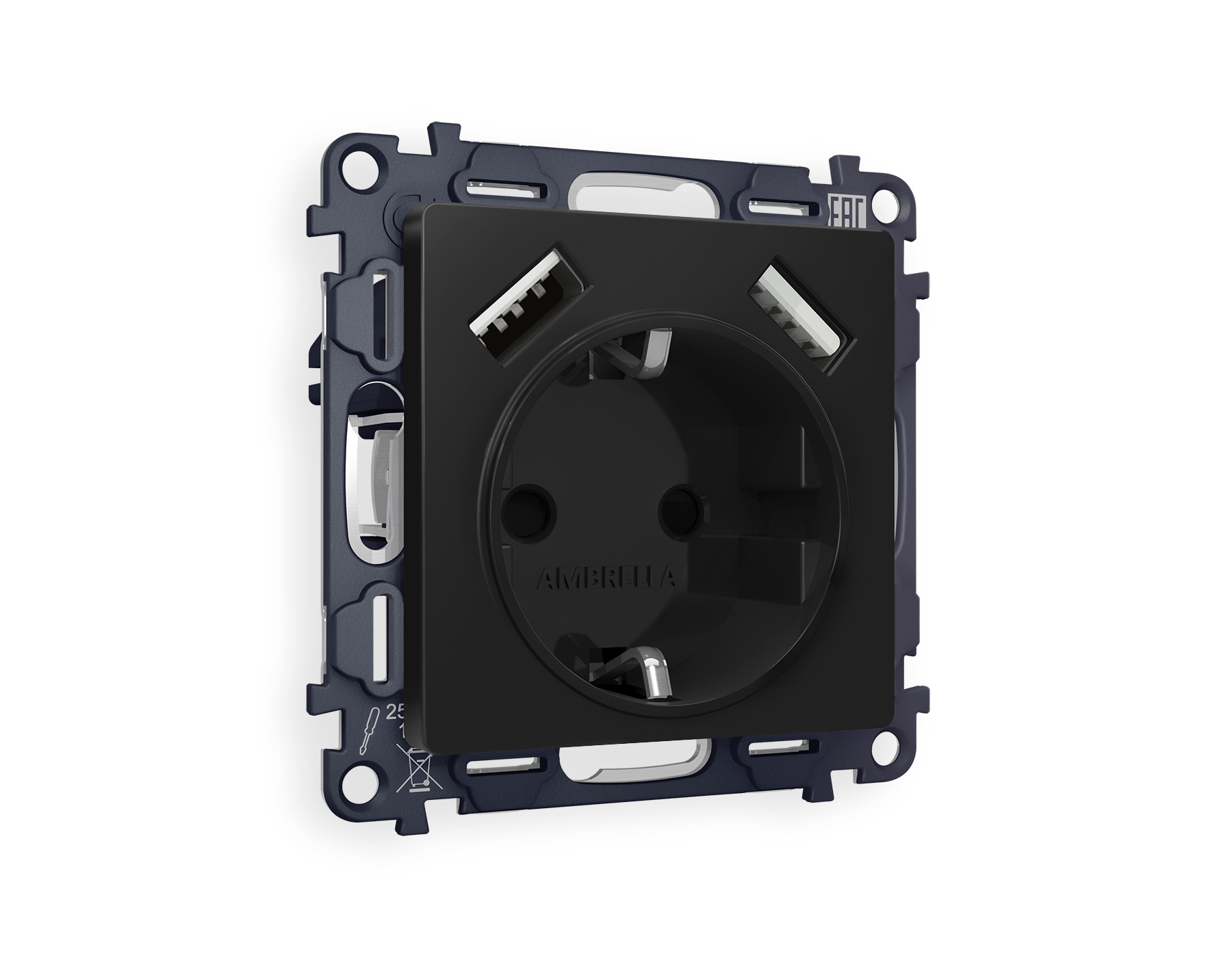 MA809010 Комплект механизма электрической розетки ALFA Черный матовый 2USB A+A 18W (быстрая зарядка) с/з QUANT (AP8090, VM155)