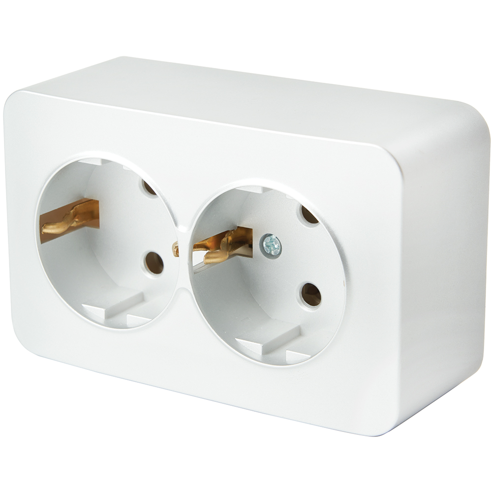 Розетка 2-местная с/з открытой установки, STEKKER, 250В, 16А, IP20, серия София, белый, MST16-12-01