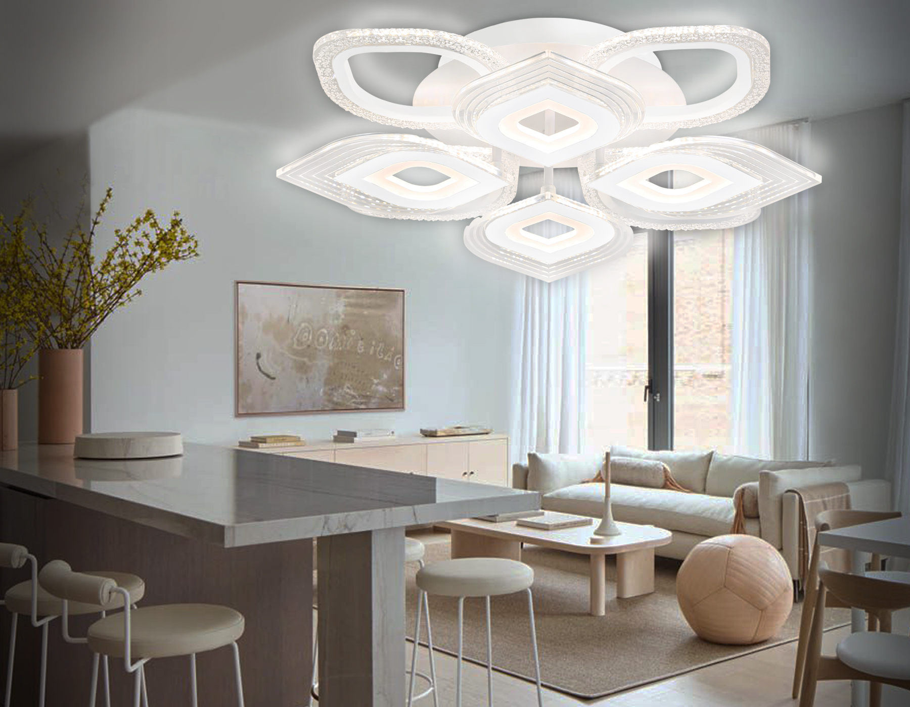 Потолочный LED светильник FA4294/4+4 WH белый 128W 3000K/4200K/6400K D555*120 (ПДУ ИК)