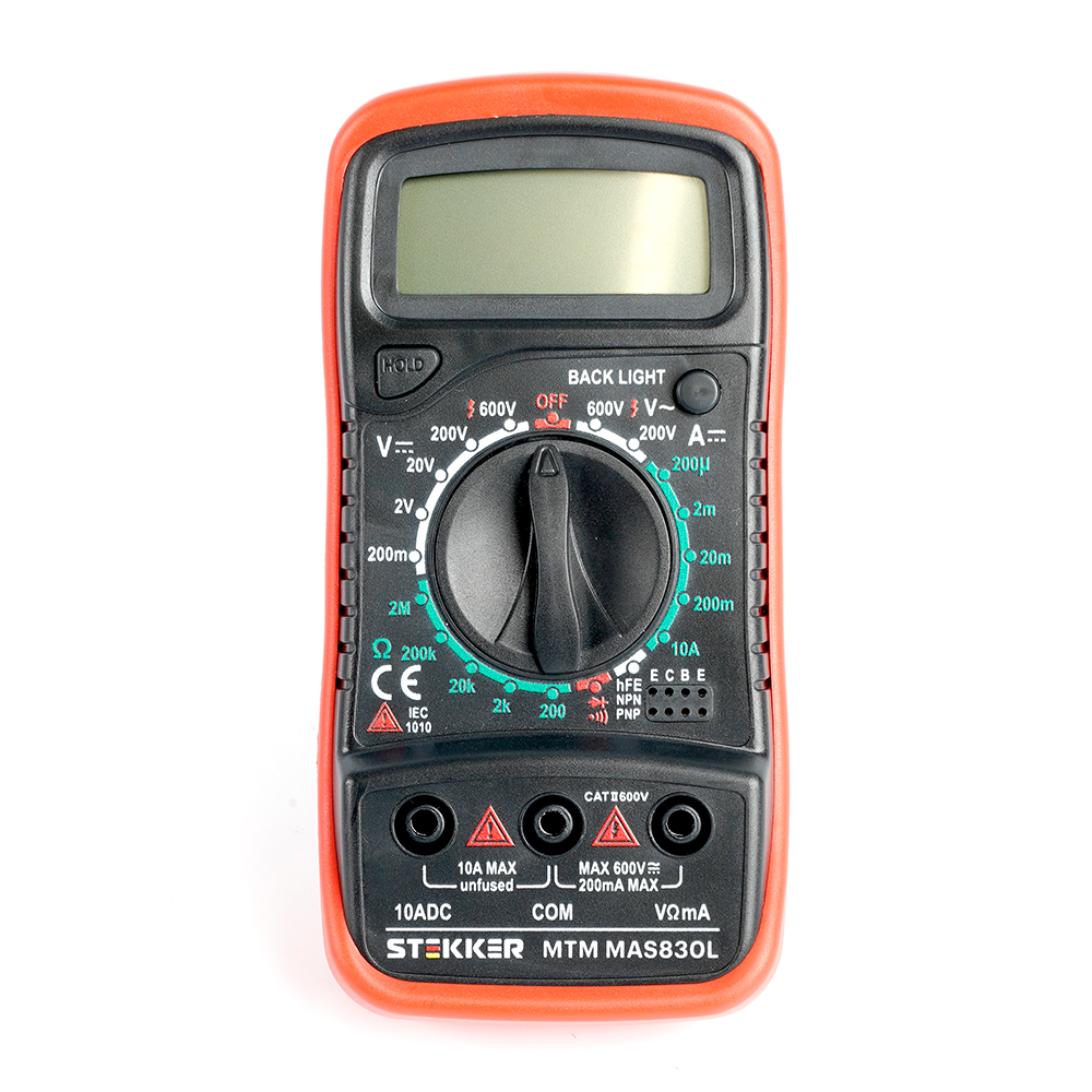 MTM MAS830L Мультиметр цифровой, 1999 отсчетов, батарея крона, ручная регулировка, черный/красный, TM STEKKER