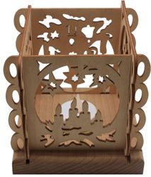 Деревянная фигура с светодиодной свечой, 1LED, цвет свечения: теплый белый,  11,5*11,5*11,5 сm, батарейка  2032  , IP20, LT092