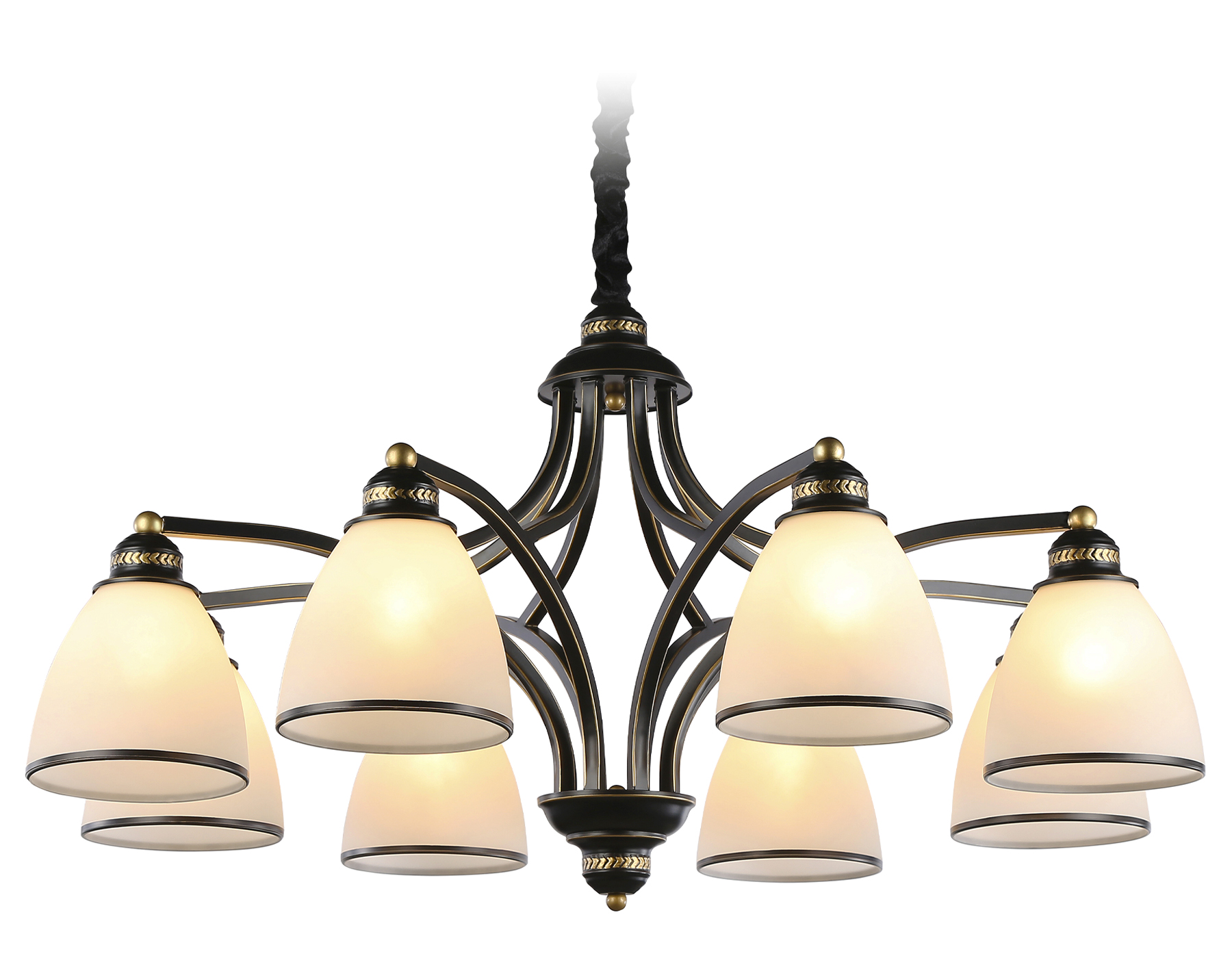 Подвесная люстра TR3081/8 BK/GD/FR черный/золото/белый матовый E27*8 max 40W D890*440