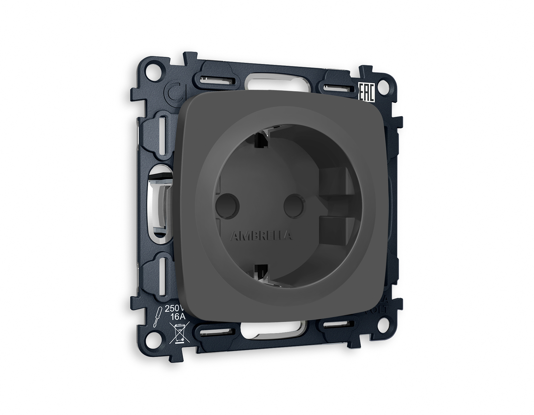 MO907010 Комплект механизма электрической розетки OMEGA Графит мягкое касание с/з с шторками QUANT (OP9070, VM141)