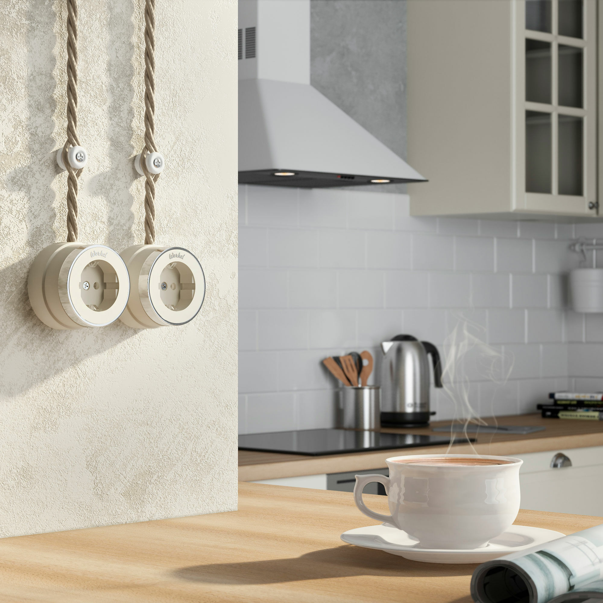 Розетка с заземлением Vintage Werkel (слоновая кость матовый/хром) W5871055