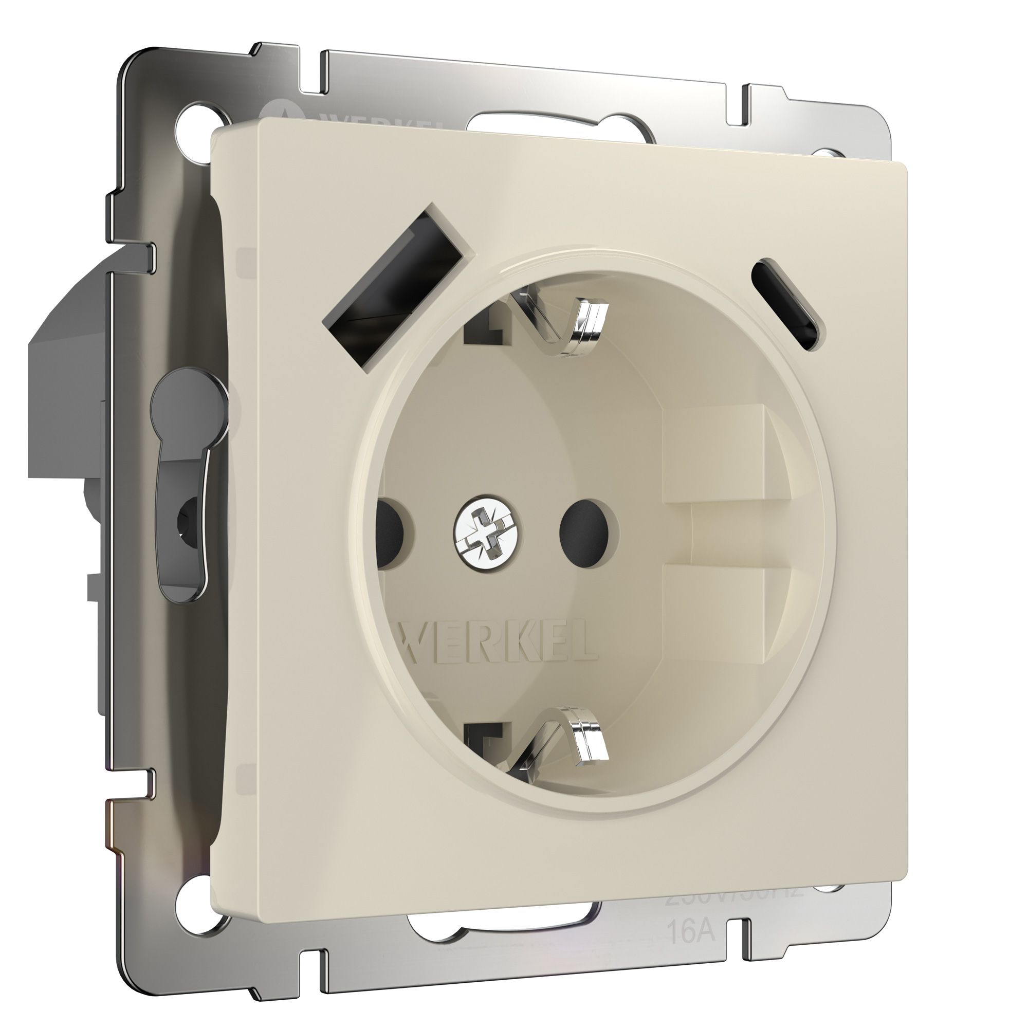 Розетка с заземлением, шторками и USB тип A+C WERKEL (слоновая кость) W1171703
