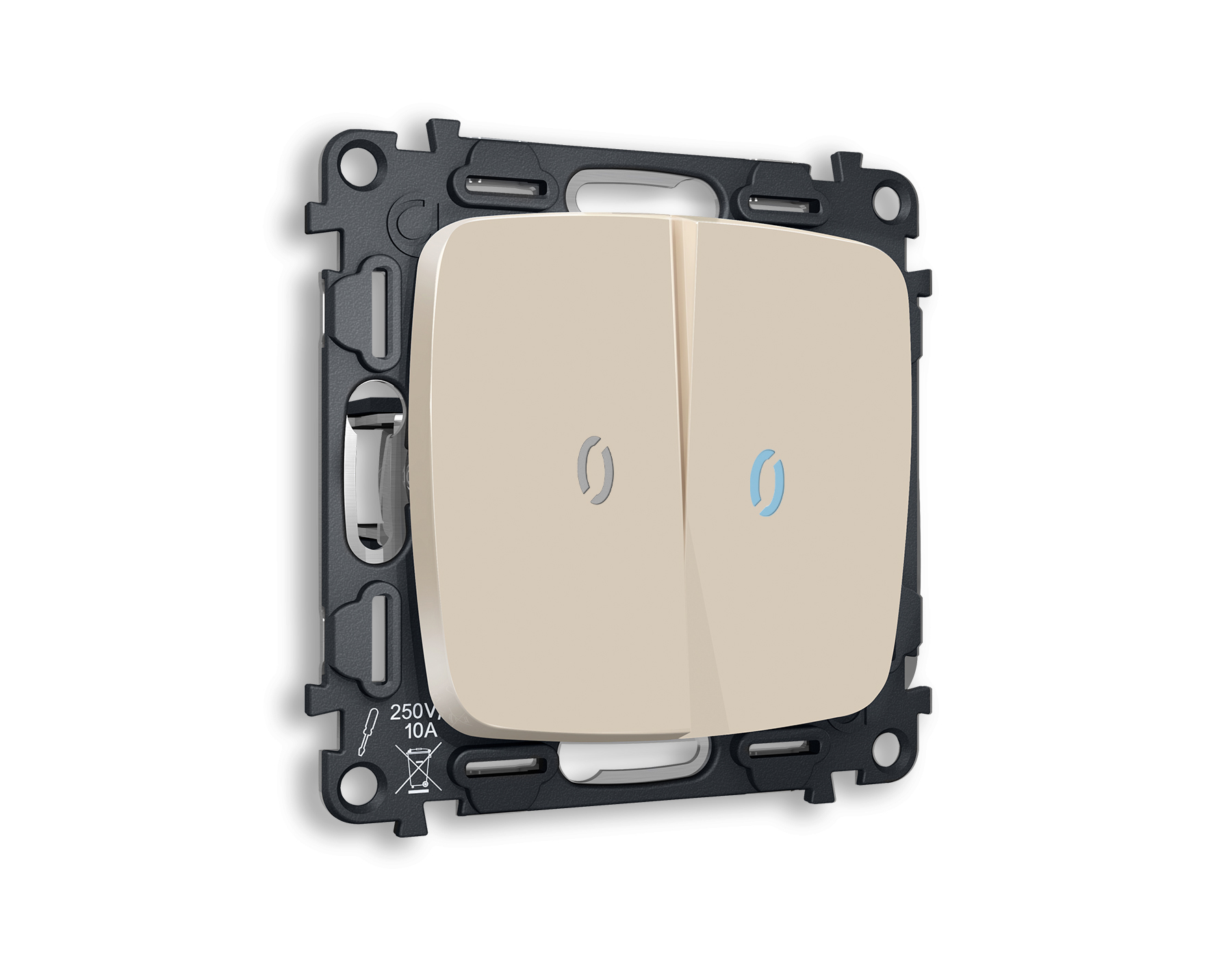 MO324040 Комплект механизма 2-кл проходного выключателя с подсветкой 10000K OMEGA Бежевый матовый QUANT (OP3240, VM120, G29B)