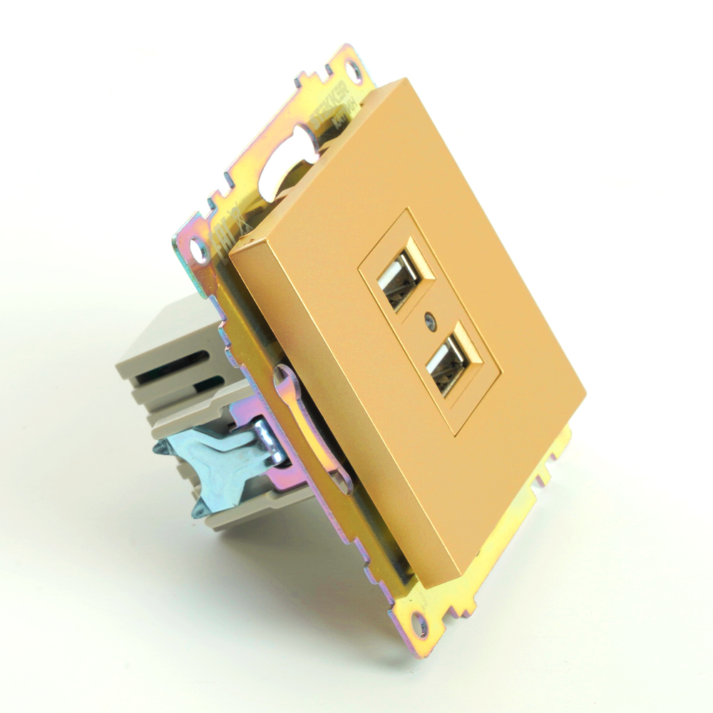 Розетка 2-местная USB (механизм), STEKKER, GLS10-7115-08, 250В, 2,1А, серия Катрин, золото