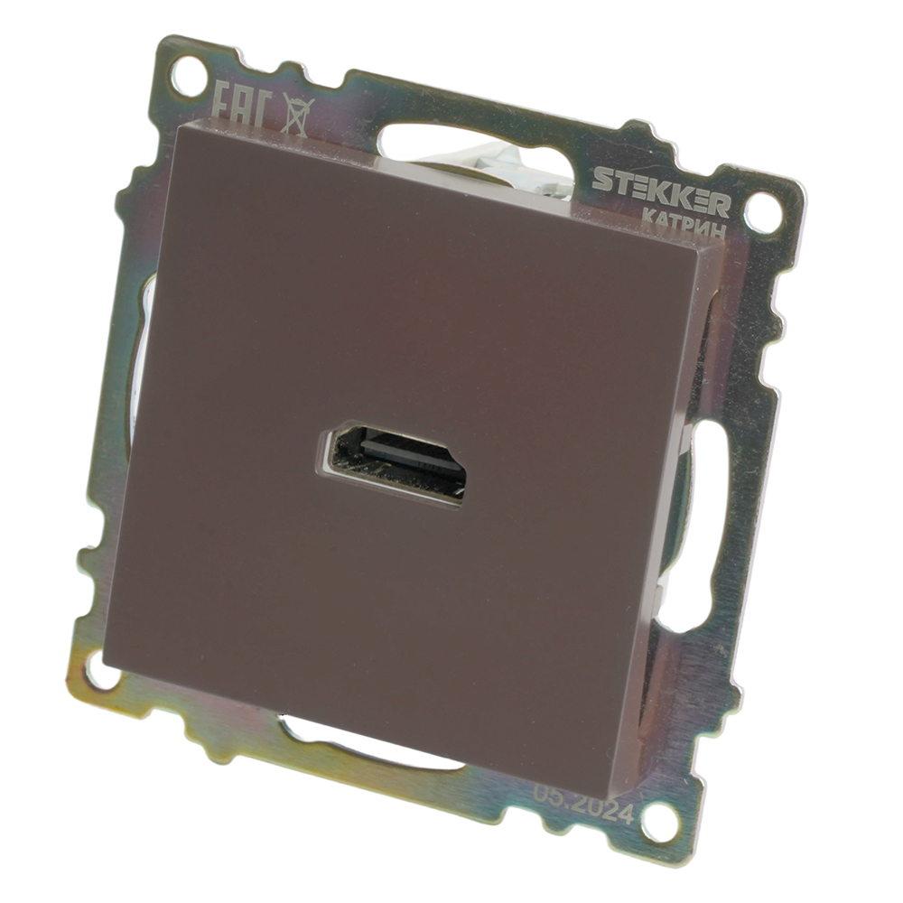 Розетка HDMI 2.1, Type A (механизм), STEKKER GLS00-7118-04, серия Катрин, шоколад