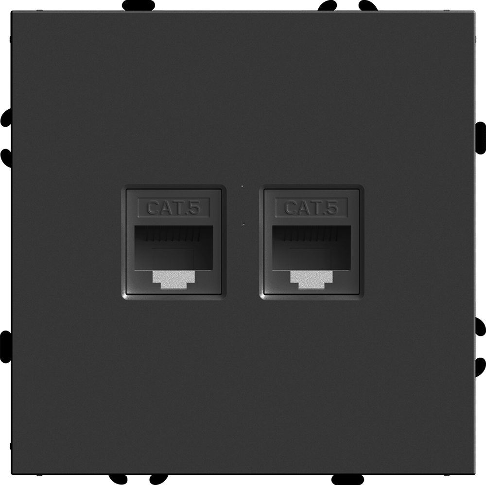 Розетка компьютерная 2-местная RJ-45 (механизм), STEKKER, серия Эмили, RST00-5111-05, черный уголь, soft touch