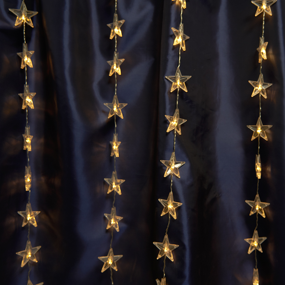 Светодиодная гирлянда Feron CL25 занавес Звездочки  2*1м  + 3м 230V 2700K, статичная, c питанием от сети, прозрачный шнур Светодиодная гирлянда Feron CL25 занавес Звездочки  2*1м  + 3м 230V 2700K, статичная, c питанием от сети, прозрачный шнур