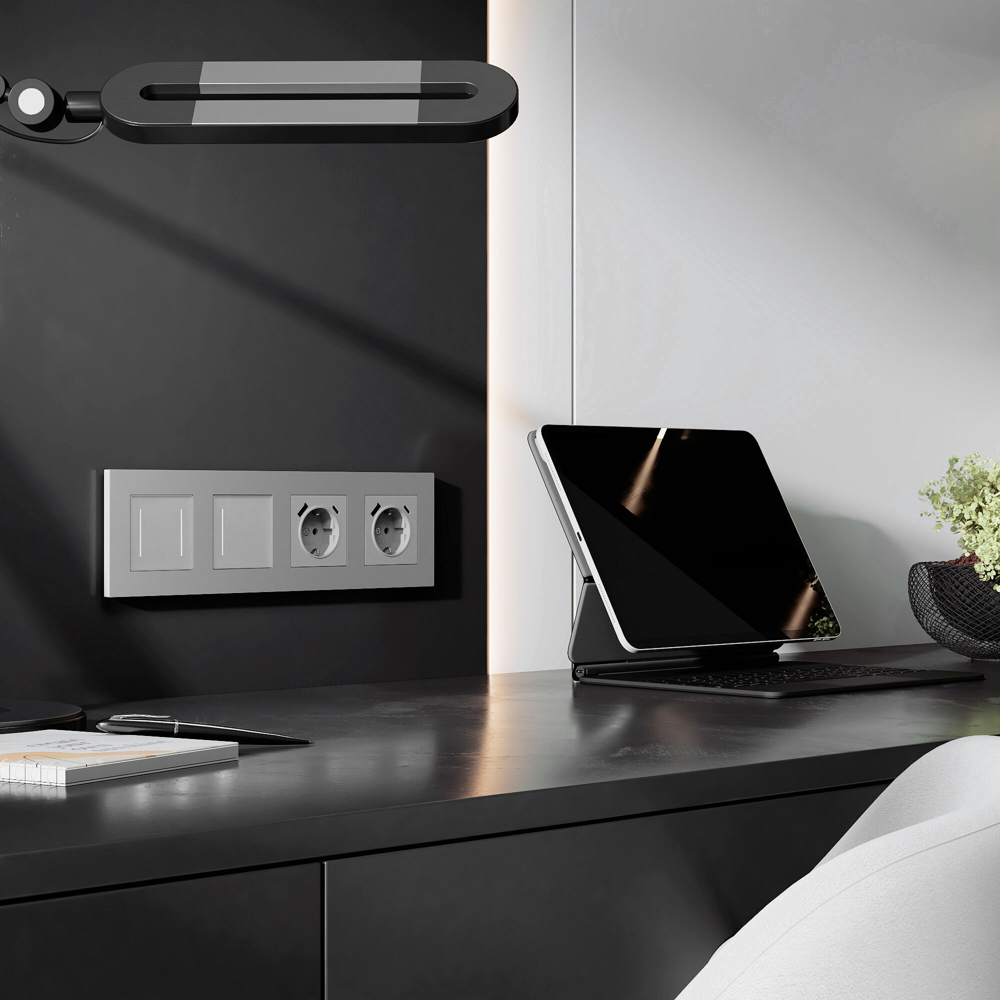 W0042965/ Рамка на 4 поста Slab (серебро софт)