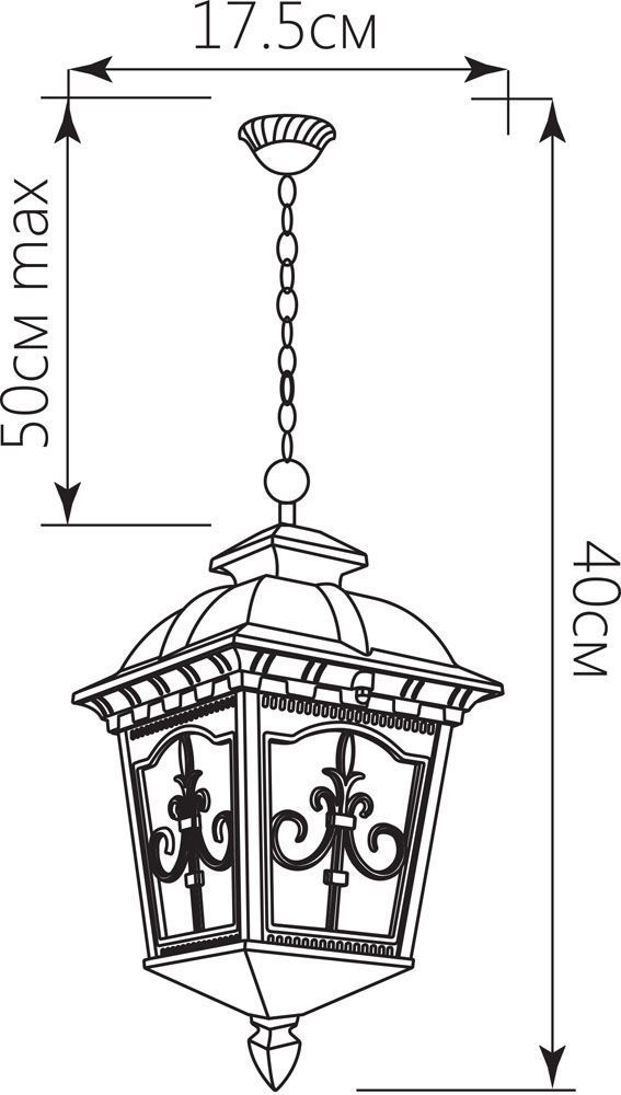 Светильник садово-парковый Feron PL4095 четырехгранный на цепочке 60W E27 230V, черное золото