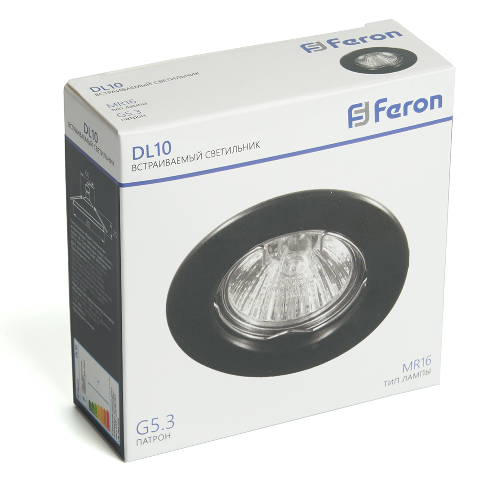 Светильник потолочный встраиваемый Feron  DL10 MR16 50W G5.3 черный матовый Светильник потолочный встраиваемый Feron  DL10 MR16 50W G5.3 черный матовый