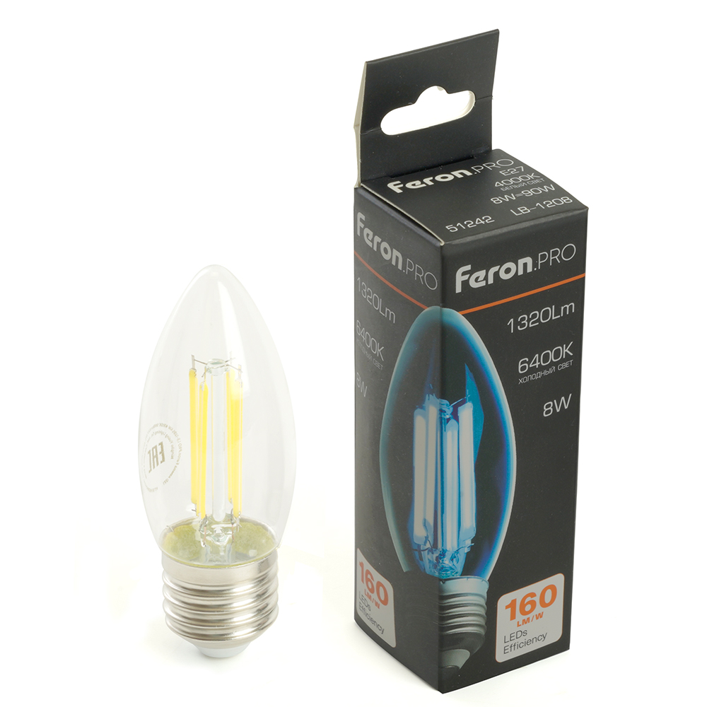 Лампа светодиодная Feron.PRO LB-1208 Свеча E27 1320LM 8W 175-265V 6400K Лампа светодиодная Feron.PRO LB-1208 Свеча E27 1320LM 8W 175-265V 6400K