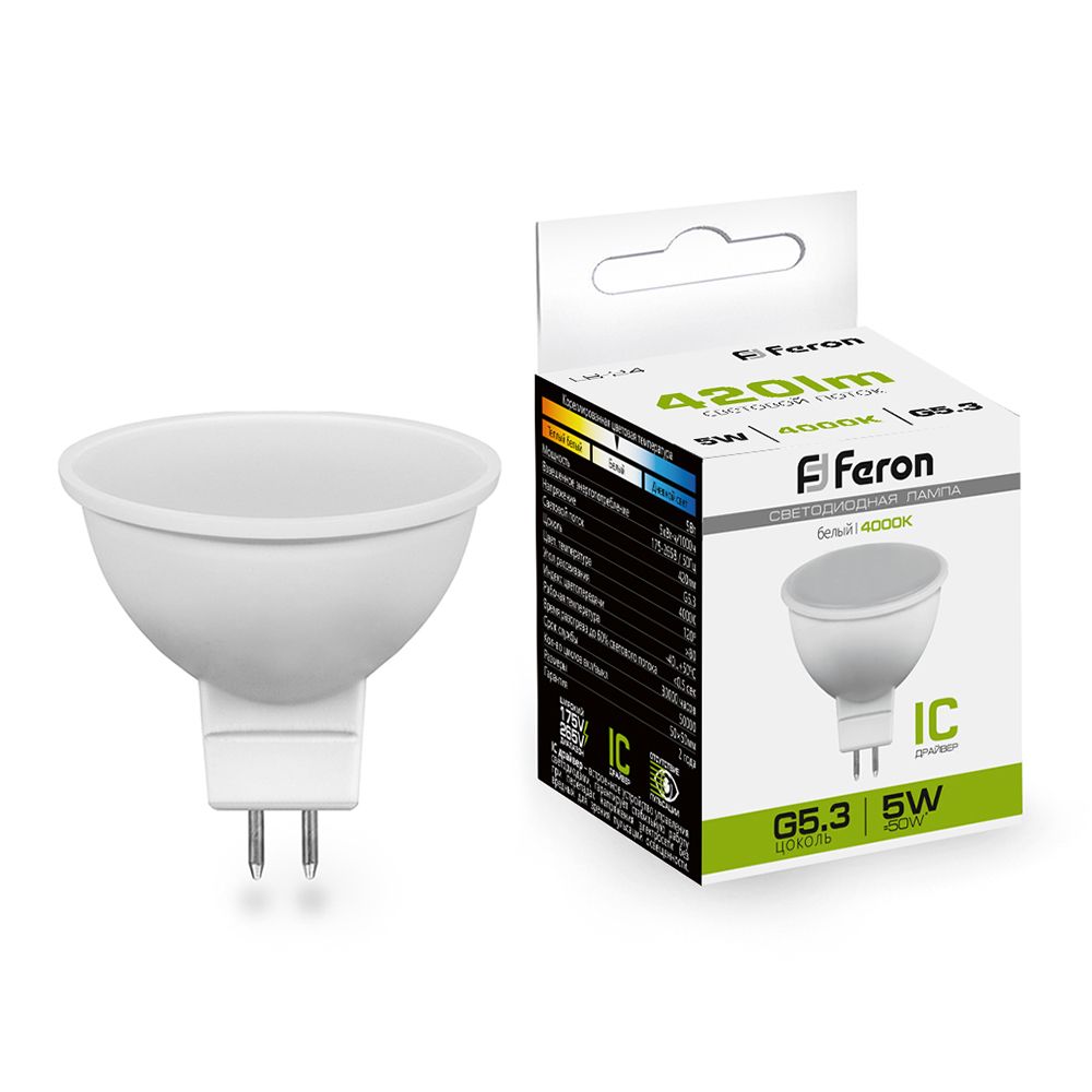 Лампа светодиодная Feron LB-24 MR16 G5.3 5W 4000K Лампа светодиодная Feron LB-24 MR16 G5.3 5W 4000K