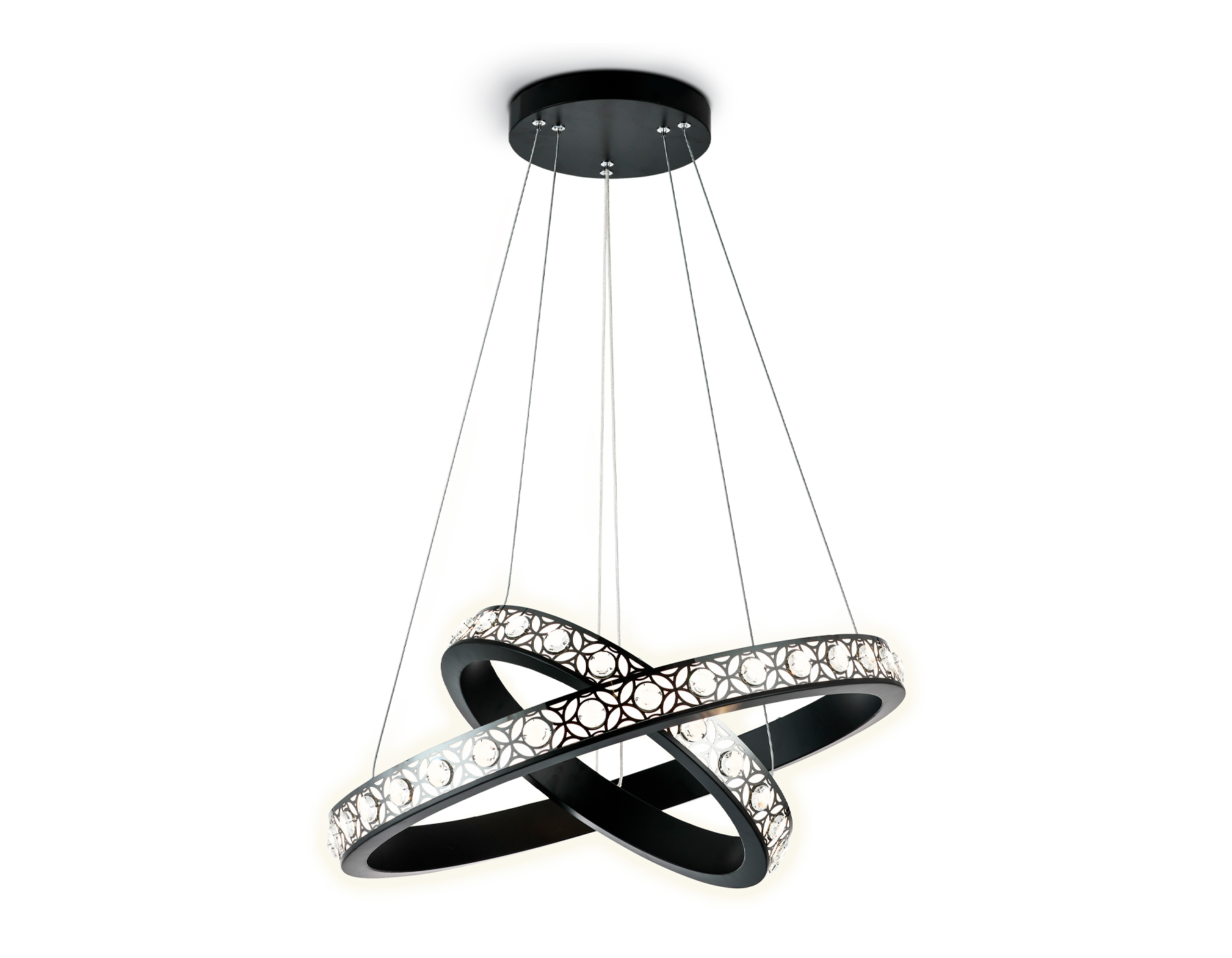 Подвесной светодиодный светильник с пультом Ambrella FA171/2 BK/DCH черный/черный хром 86W D600*800 (ПДУ РАДИО 2.4G)