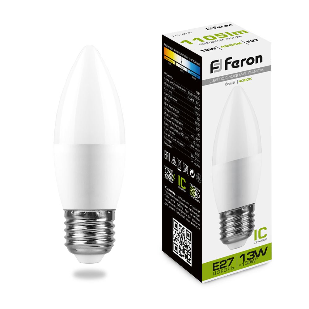 Лампа светодиодная Feron LB-970 Свеча E27 13W 4000K Лампа светодиодная Feron LB-970 Свеча E27 13W 4000K