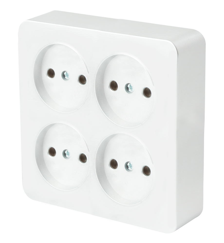 Розетка 4-местная б/з открытой установки , квадрат, STEKKER, 250В, 10А, IP20, серия София, белый, MST10-14S-01