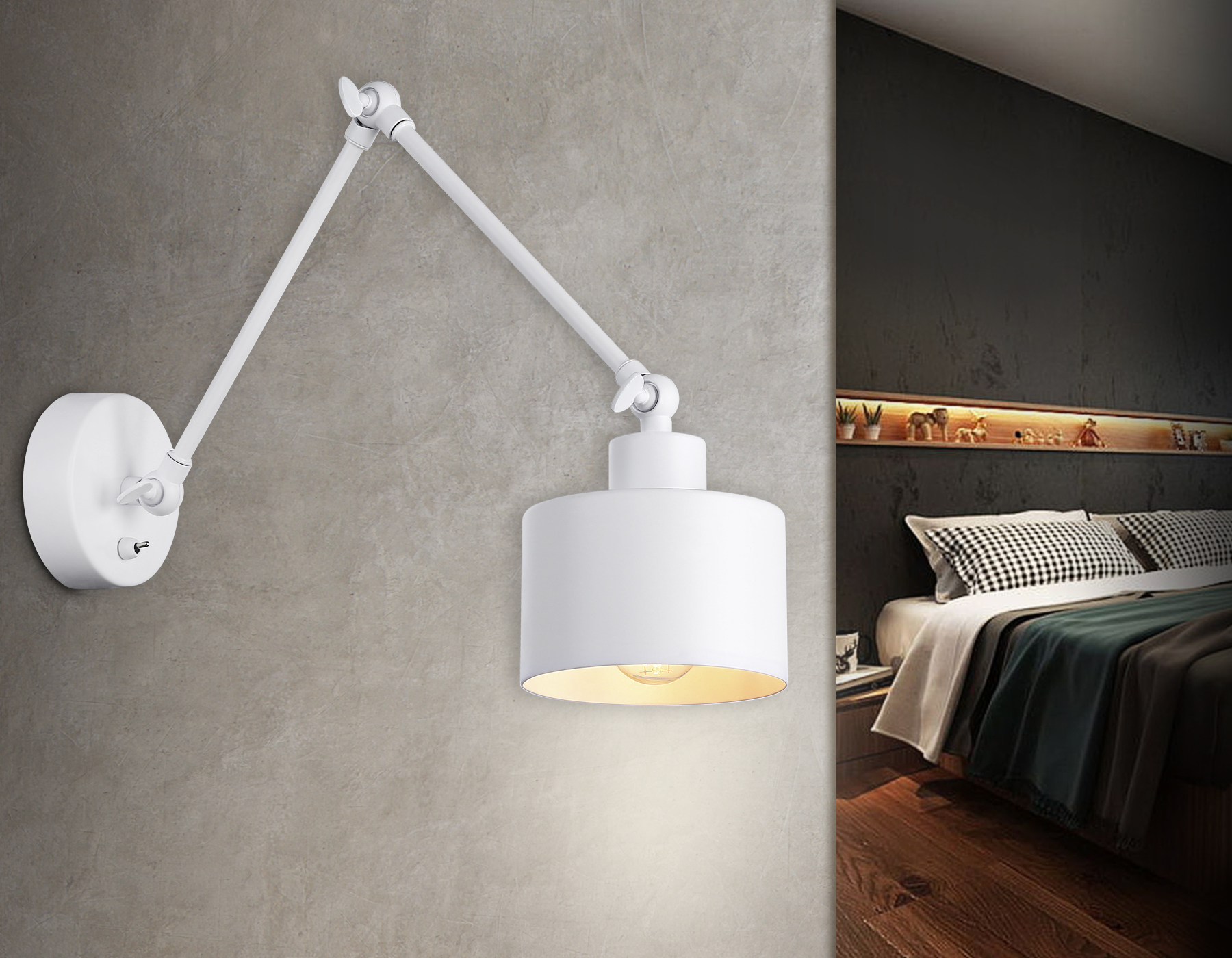 Настенный светильник лофт TR8146 WH белый E27 max 40W 340*120*490