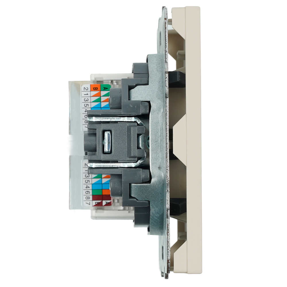 Розетка компьютерная 2-местная RJ-45 (механизм), STEKKER, серия Эмили, RST00-5111-08, кашемир, soft touch