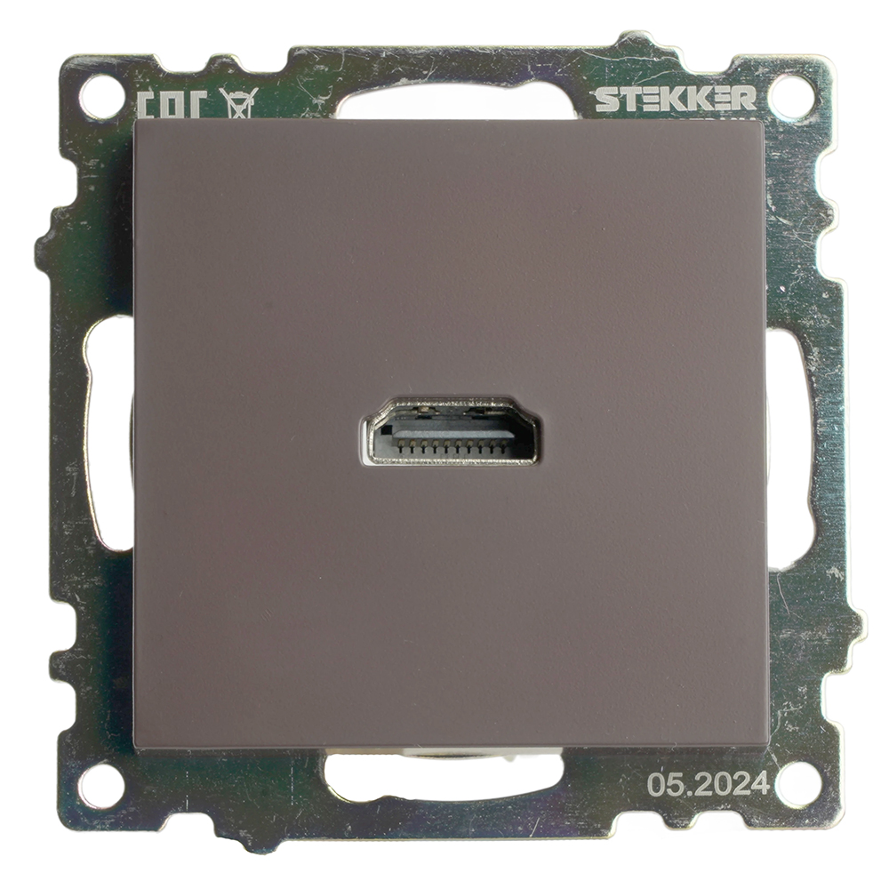 Розетка HDMI 2.1, Type A (механизм), STEKKER GLS00-7118-04, серия Катрин, шоколад